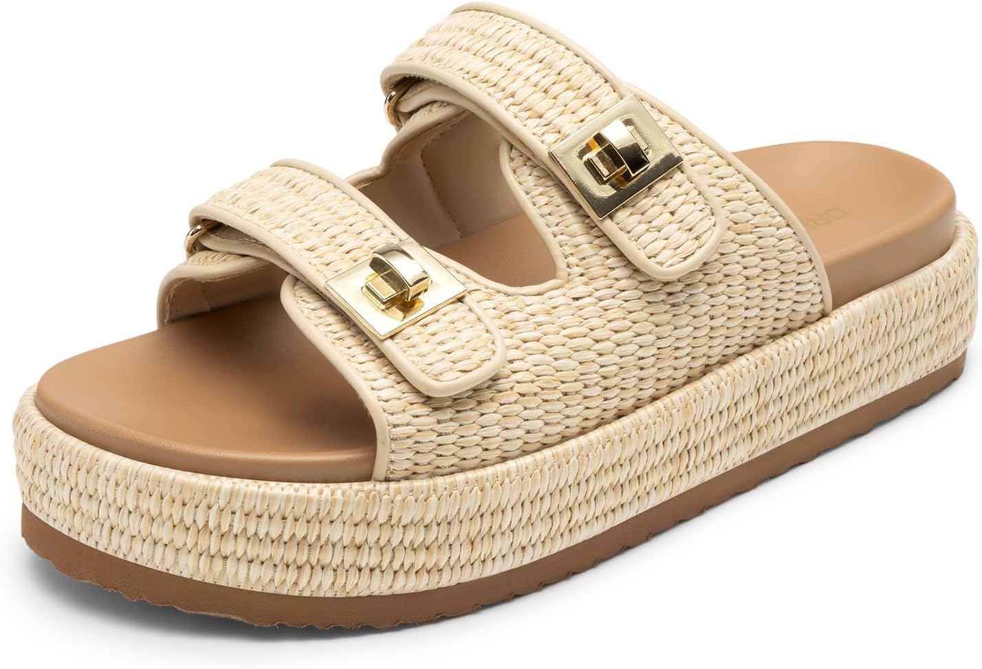 Platform Sandals Women Raffia Espadrilles Summer Comfortable Wedge Sandals Beach Vacation Adjustable Buckle Cute Slide Sandals