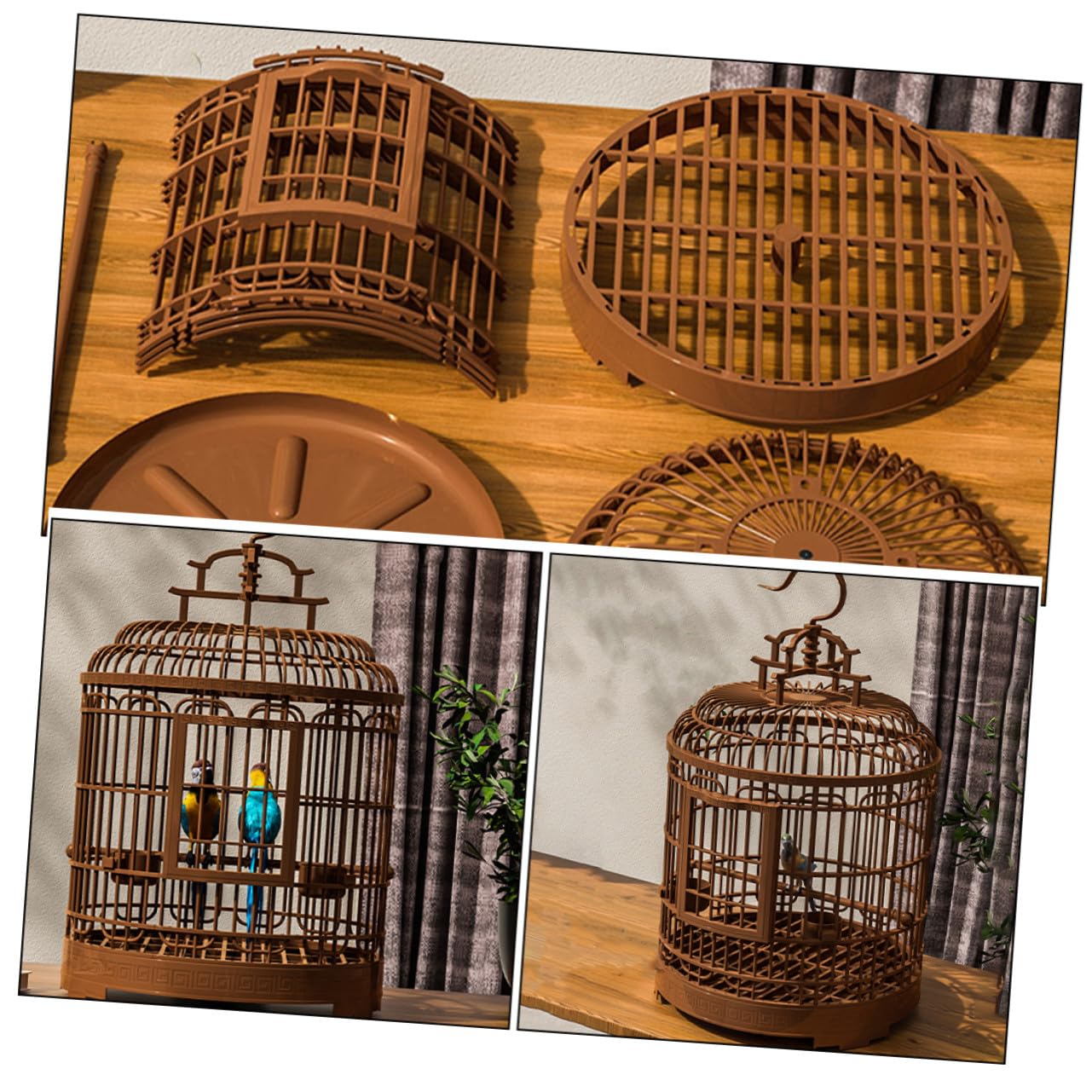 DOITOOL Gabbia per Uccelli Vintage in Plastica Resistente Portatile e Leggera per Viaggi e Uso Domestico per Pappagalli Parrocchetti e Calopsitte con Fondo Igienico Facile da Pulire