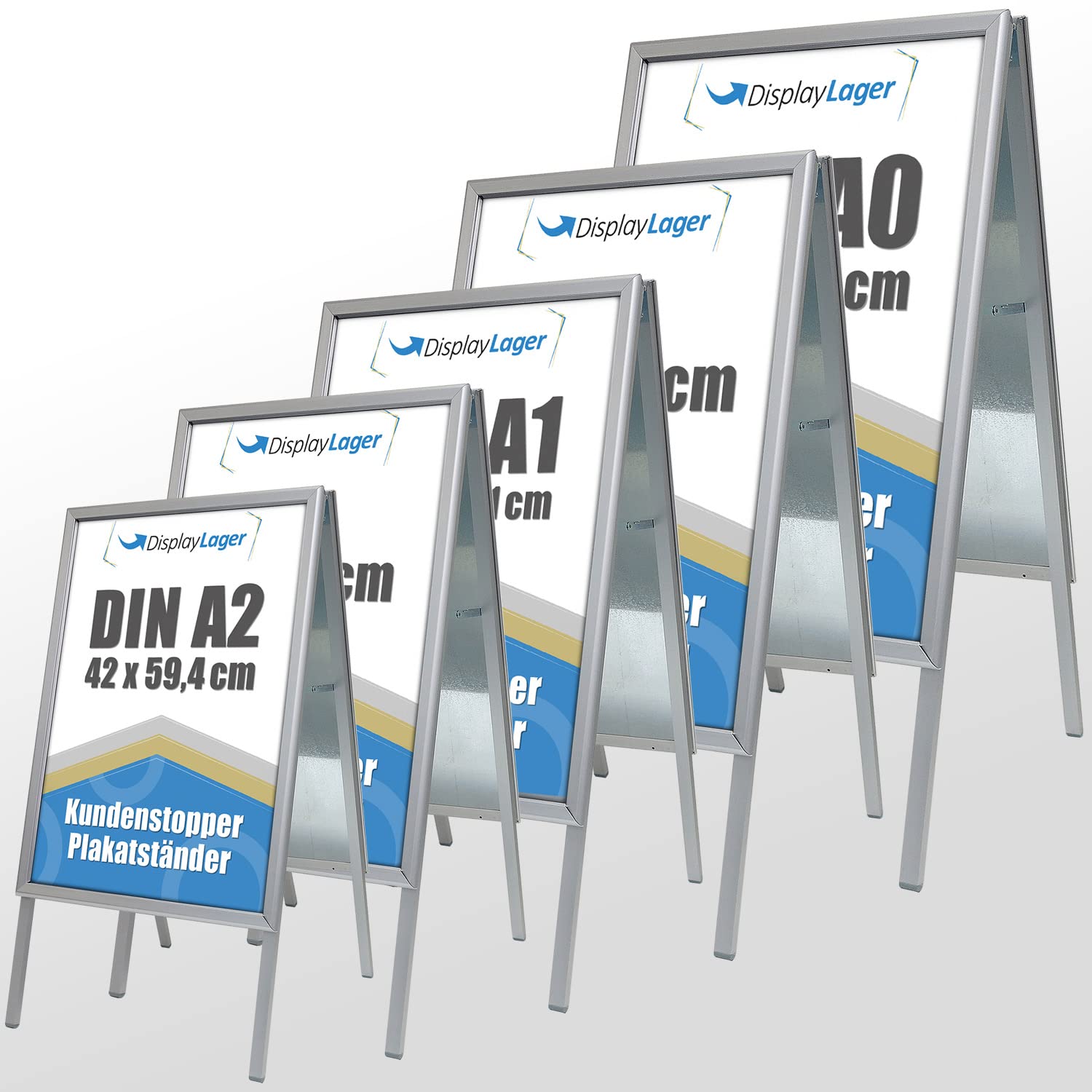 DisplayLager Kundenstopper Alu-Line DIN A1 para 2 carteles (ambos lados), resistente a la intemperie, soporte para carteles (plata)