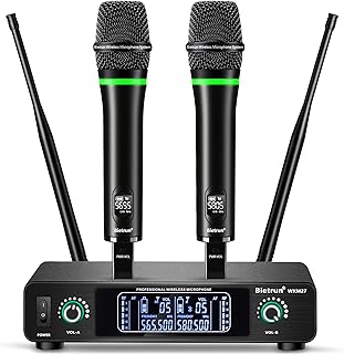 Wireless Microphone System Rechargeable,Bietrun Professional UHF Metal Cordless Dynamic Mics,Bluetooth Mics Wireless with 1/4",1/8,XLR Output for Home Singing Karaoke TV Set,DJ,Church,Wedding (240ft)