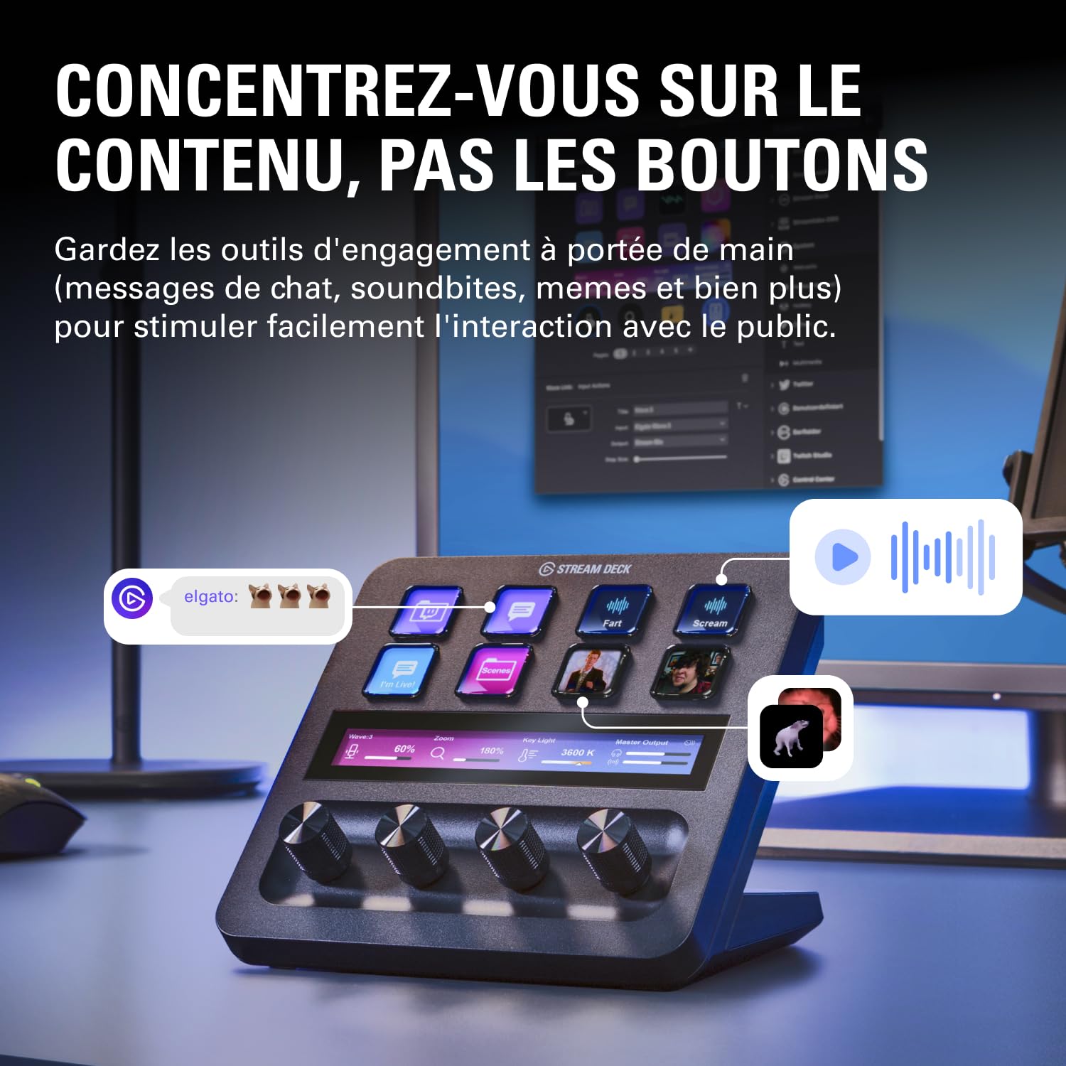 Elgato Stream Deck + – Console de mixage | Interface de production live et studio, créateurs, streaming, gaming, ruban tactile, touches LCD, Mac/PC