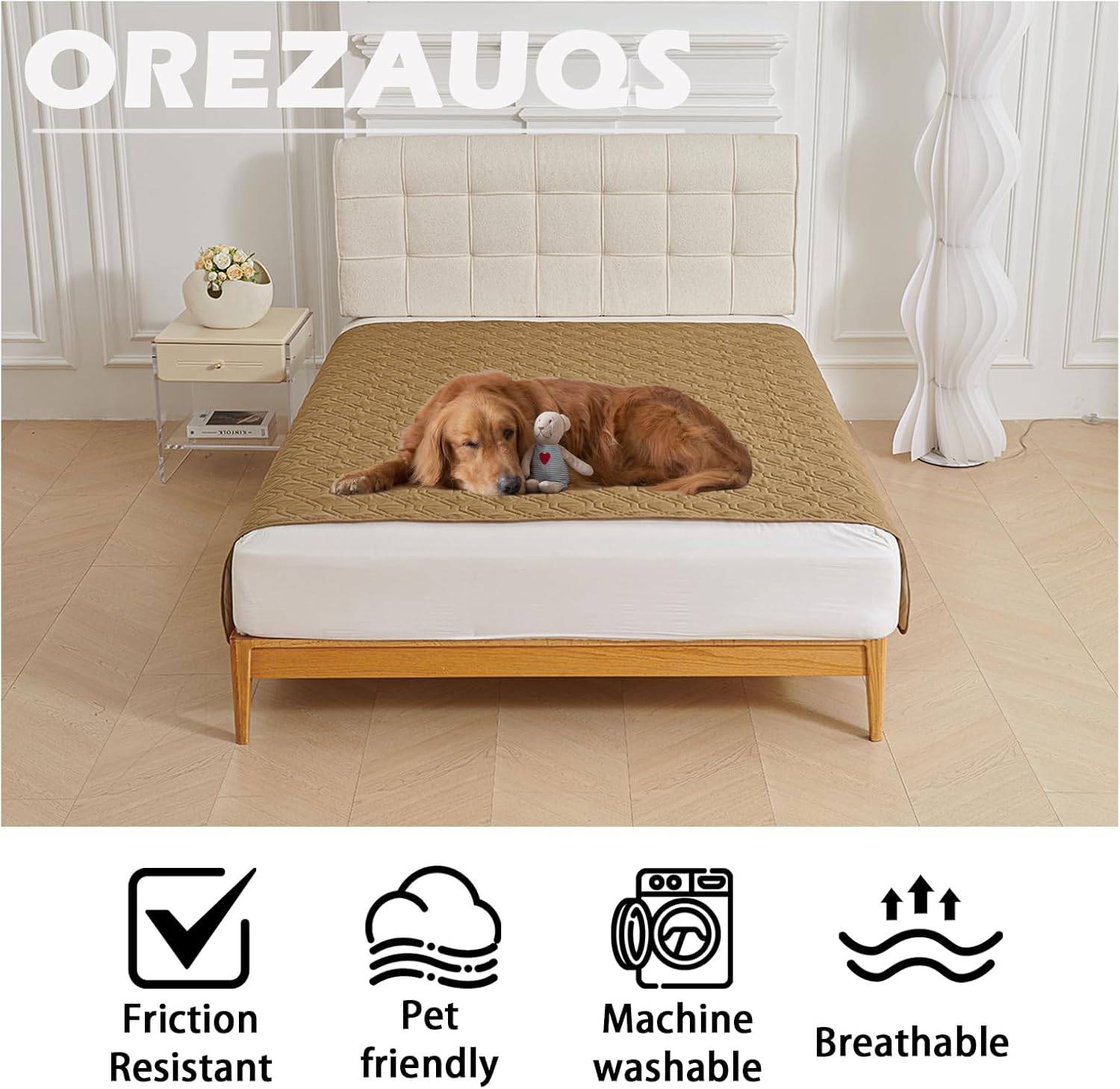 Waterproof Blanket Dog Bed Cover Non Slip Large Sofa Cover Dog Blanket for Couch Protection Pet Blanket for Furniture Bed Couch Sofa Reversible (Khaki,210 * 260cm)