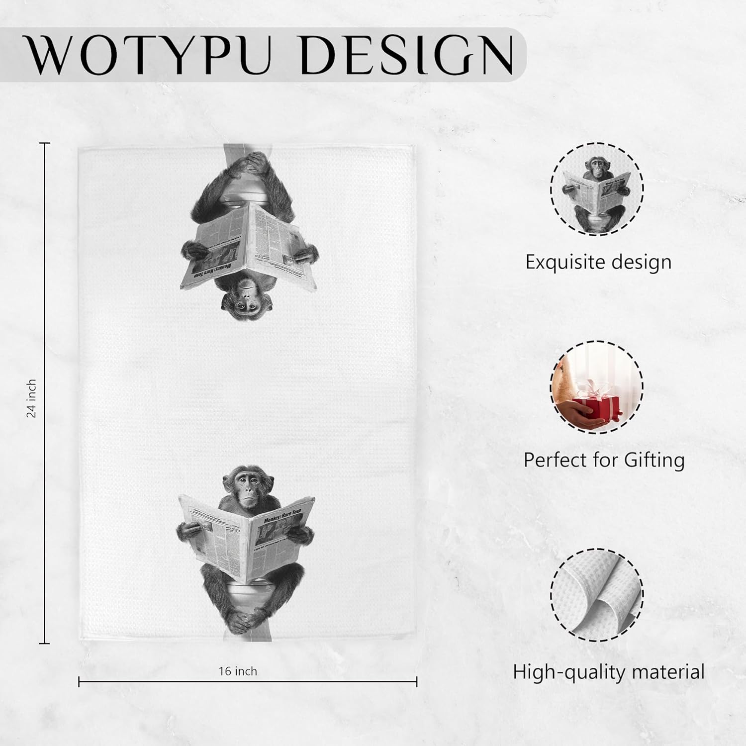 Monkey Gift Hand Towels for Bathroom, Monkey Lover Gifts, Funny Wild Animal on Toilet Decorative Hand Towels for Kids Guest Bathroom Washroom Power Room Vanity Half Bath, 16x24 Inch - Image 6