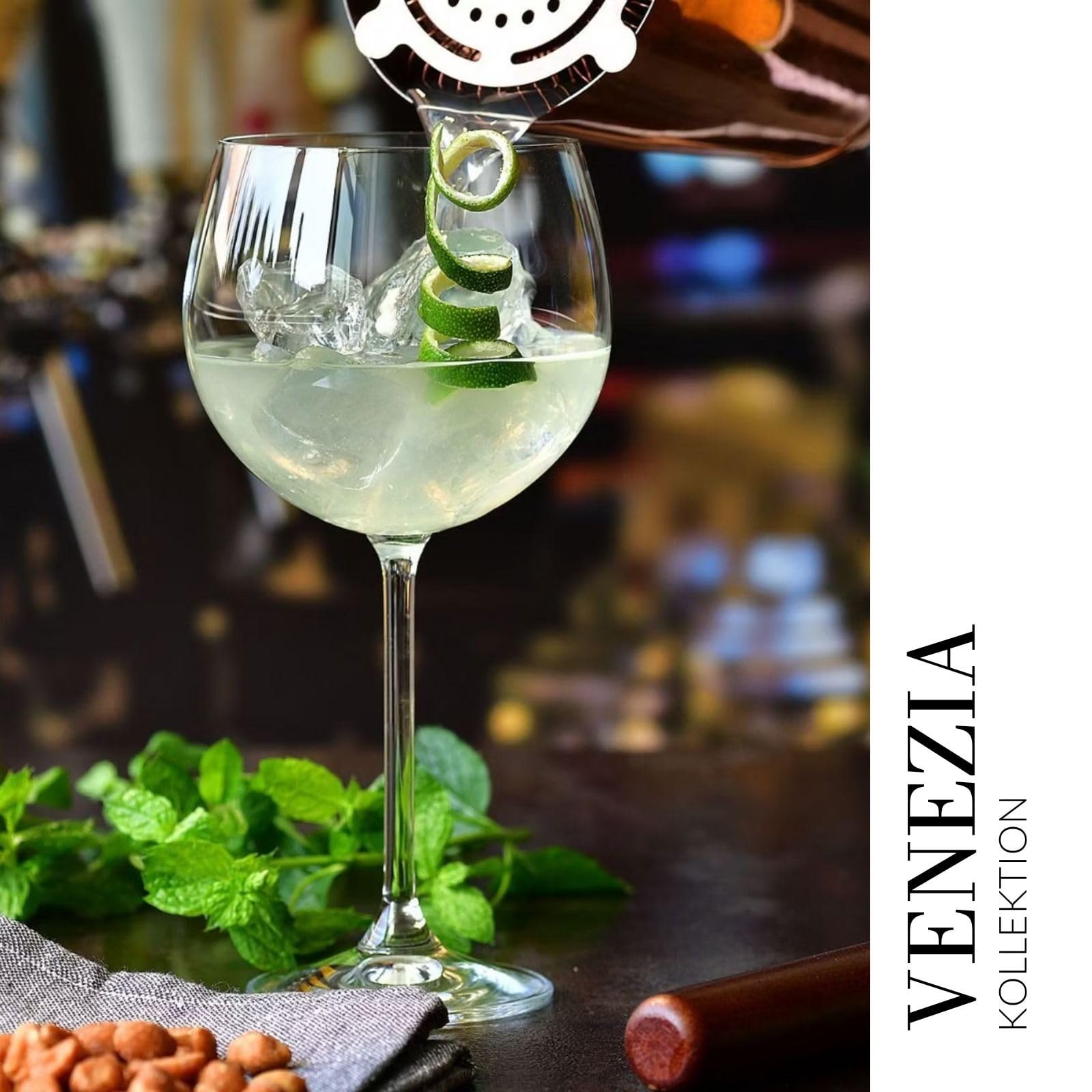 Krosno Gin Gläser 6er Set, 480 ml, Venezia Kollektion | Cocktailgläser, Bleifreies Kristallglas mit eleganter Form für stilvolles Servieren, Getränke, Spülmaschinenfest