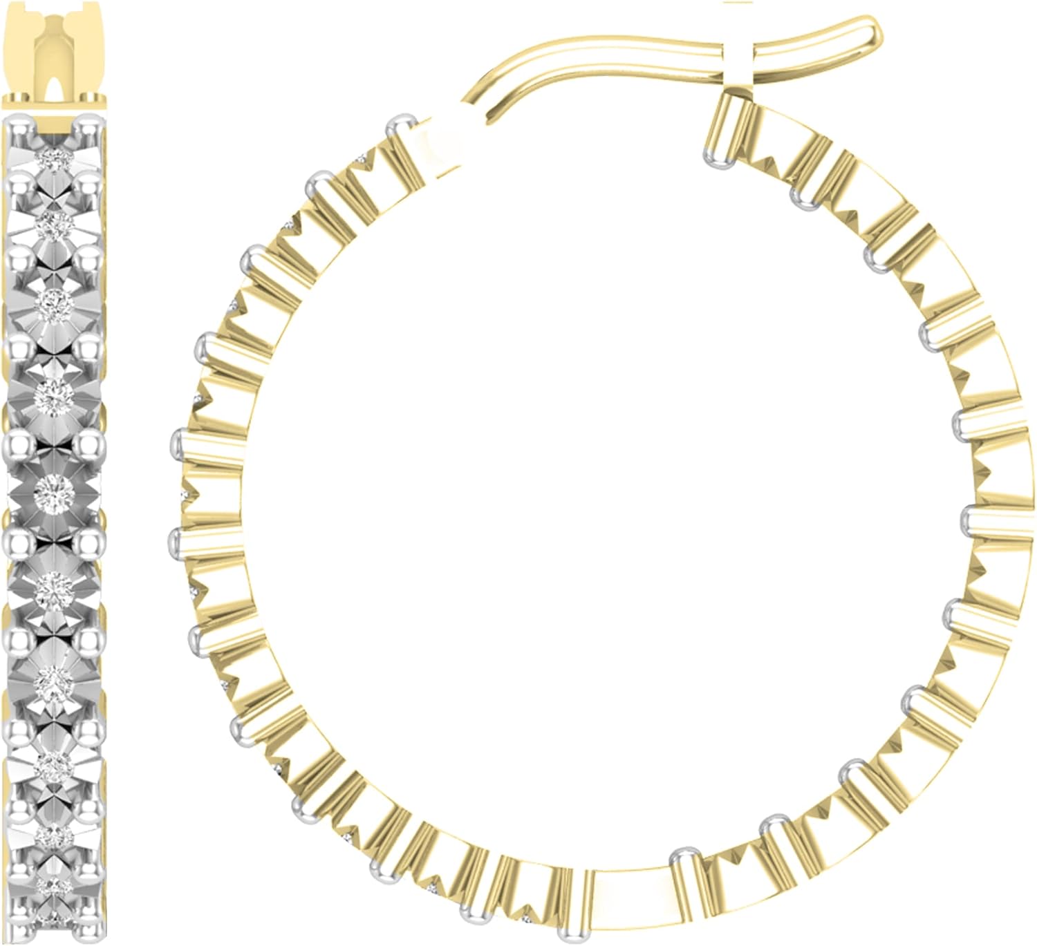 Dazzlingrock Collection Round White Natural Diamond & Metal Diamond Illusion Set Inside Out Hoop Earrings for Her