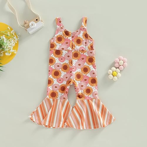 Miniatura 4 de Ropa de verano para bebé niña con estampado floral, overol con tirantes acampanados, pantalones acampanados