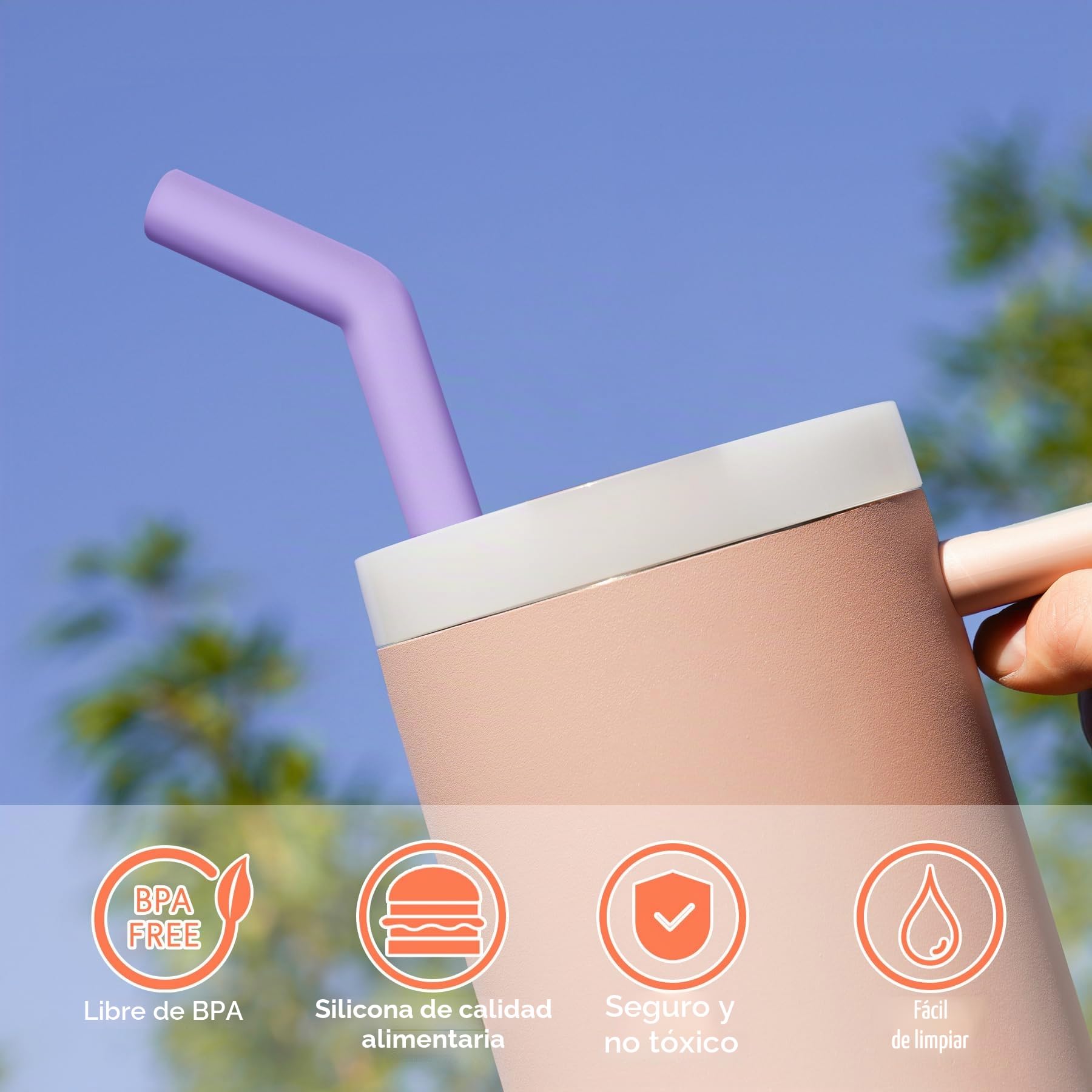 Tomorotec 6 pajitas de acero inoxidable con punta de silicona aptas para vasos Stanley de 40 onzas con 2 cepillos de limpieza, 13 pulgadas de largo, sin BPA, saludables y seguras para exteriores y