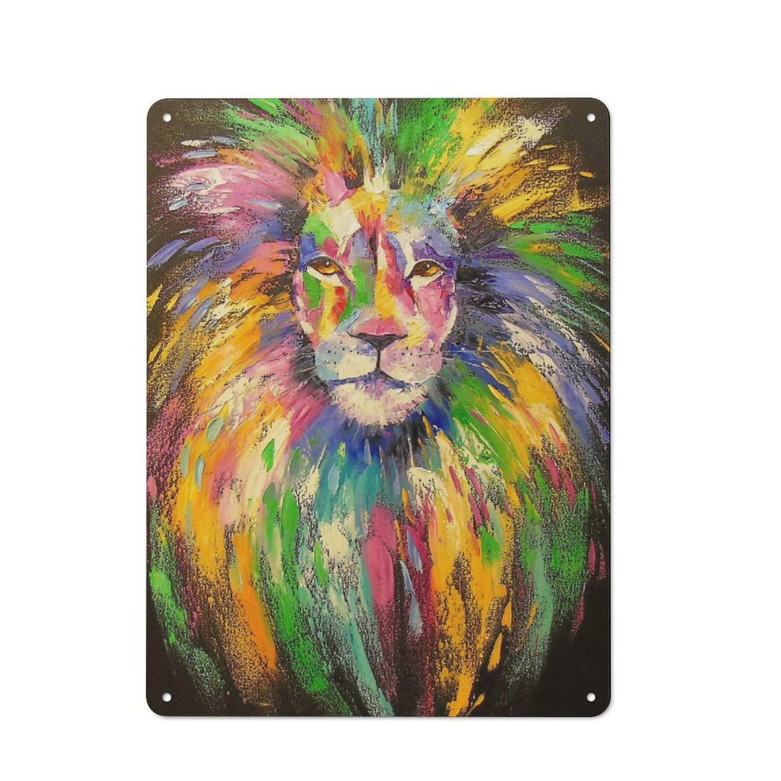 Metal Wall Art Sign with Lion Design 40x30cm, Urban Industrial Wall Decor for Workspace, Cafe, Hallway Or Garage