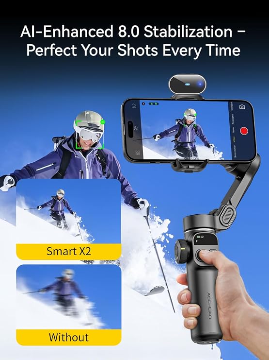 AOCHUAN 3-Axis Gimbal Stabilizer for Smartphone Smart X2 Black AI & B20 Storage Bag