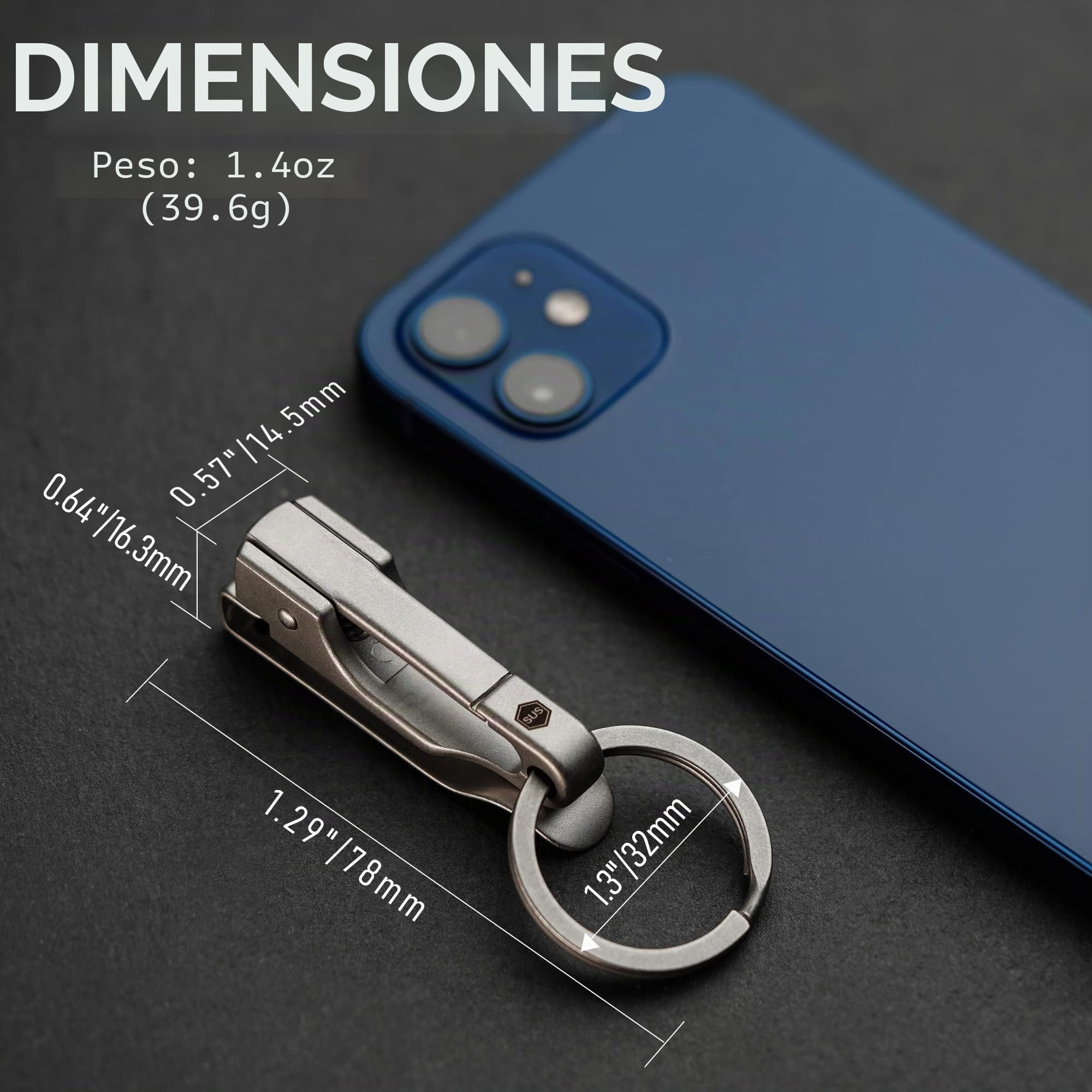 KeyUnity KS02 EDC Keychain Clip with Quick Release Belt, Stainless