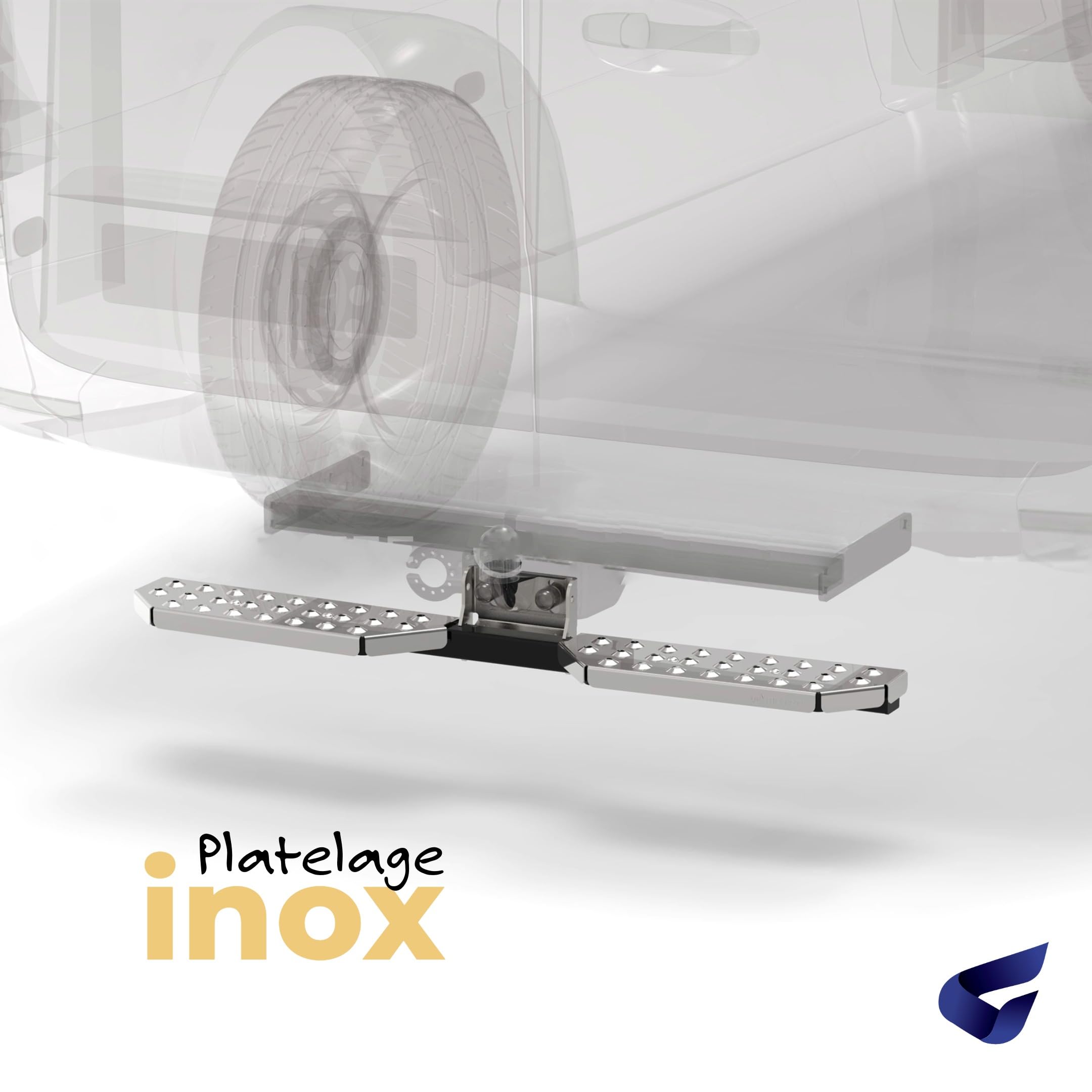 Marchepied arrière 1200 mm en Acier INOX perforé, pour véhicule avec attelage