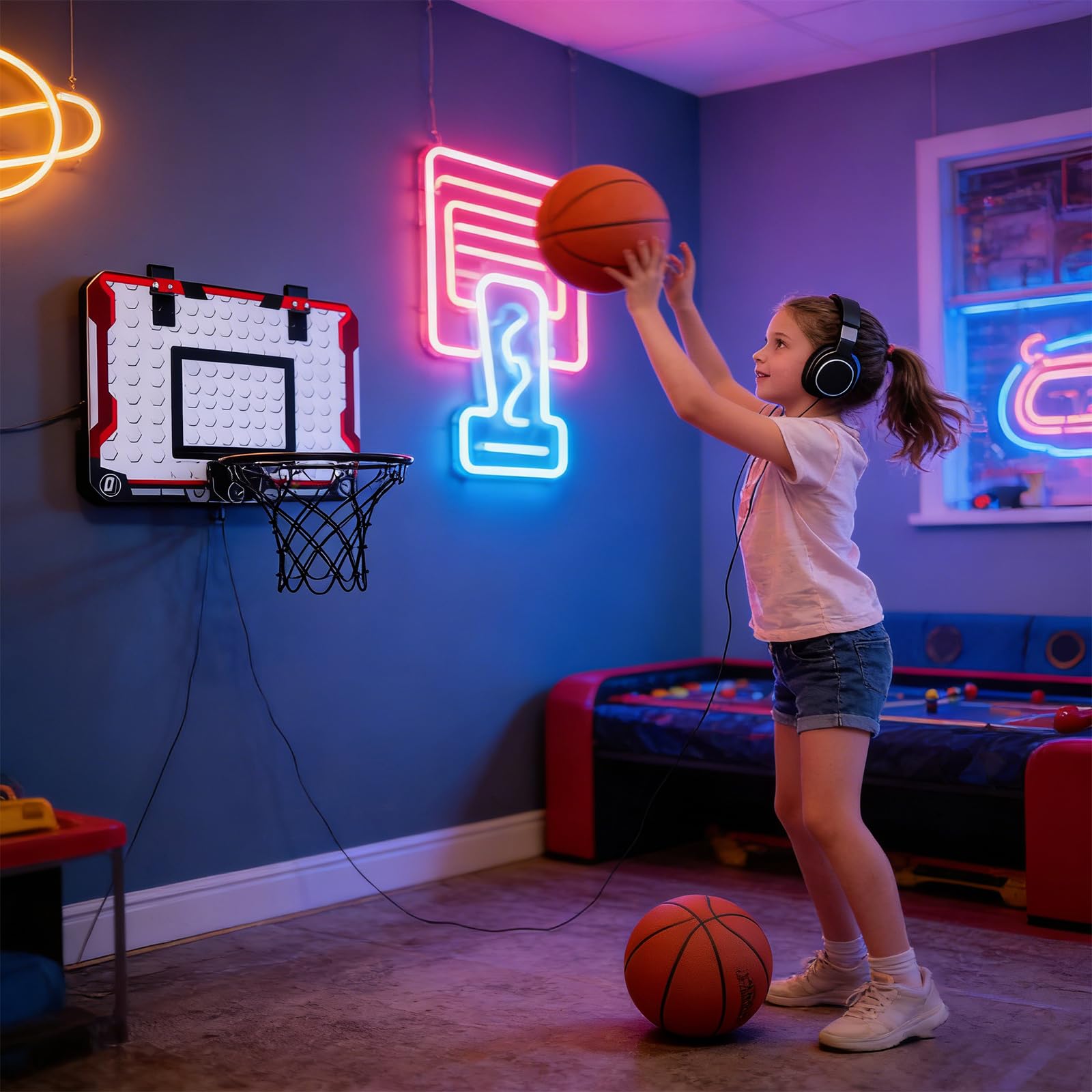 1 Basketballkorb mit 4 Bällen, ABS Rückwand, einfache, für drinnen und draußen, lustiges Outdoor Spielzeug