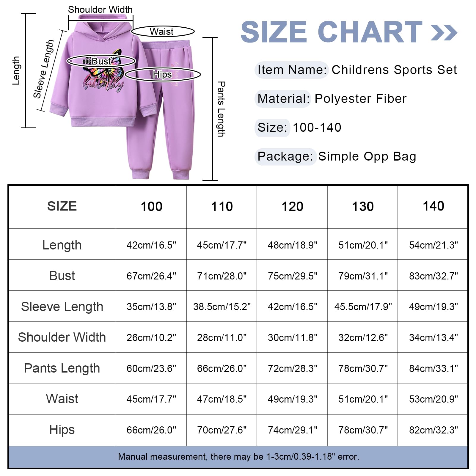 Survêtement Enfant Fille Imprimé de Papillon Ensemble de Sport 2pcs Sweatshirt à Capuche + Pantalons Costume jogging