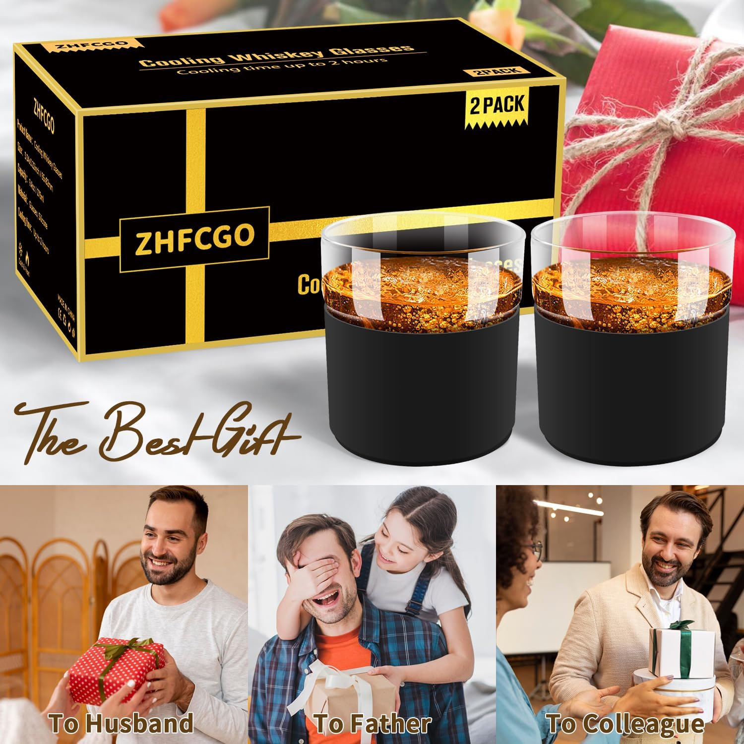 No Need Ice Whiskey Glasses set 2PCS-with Frozen Gel Tumblers 9.4oz-Retirement Gifts for Men/Dad Gifts - Image 6