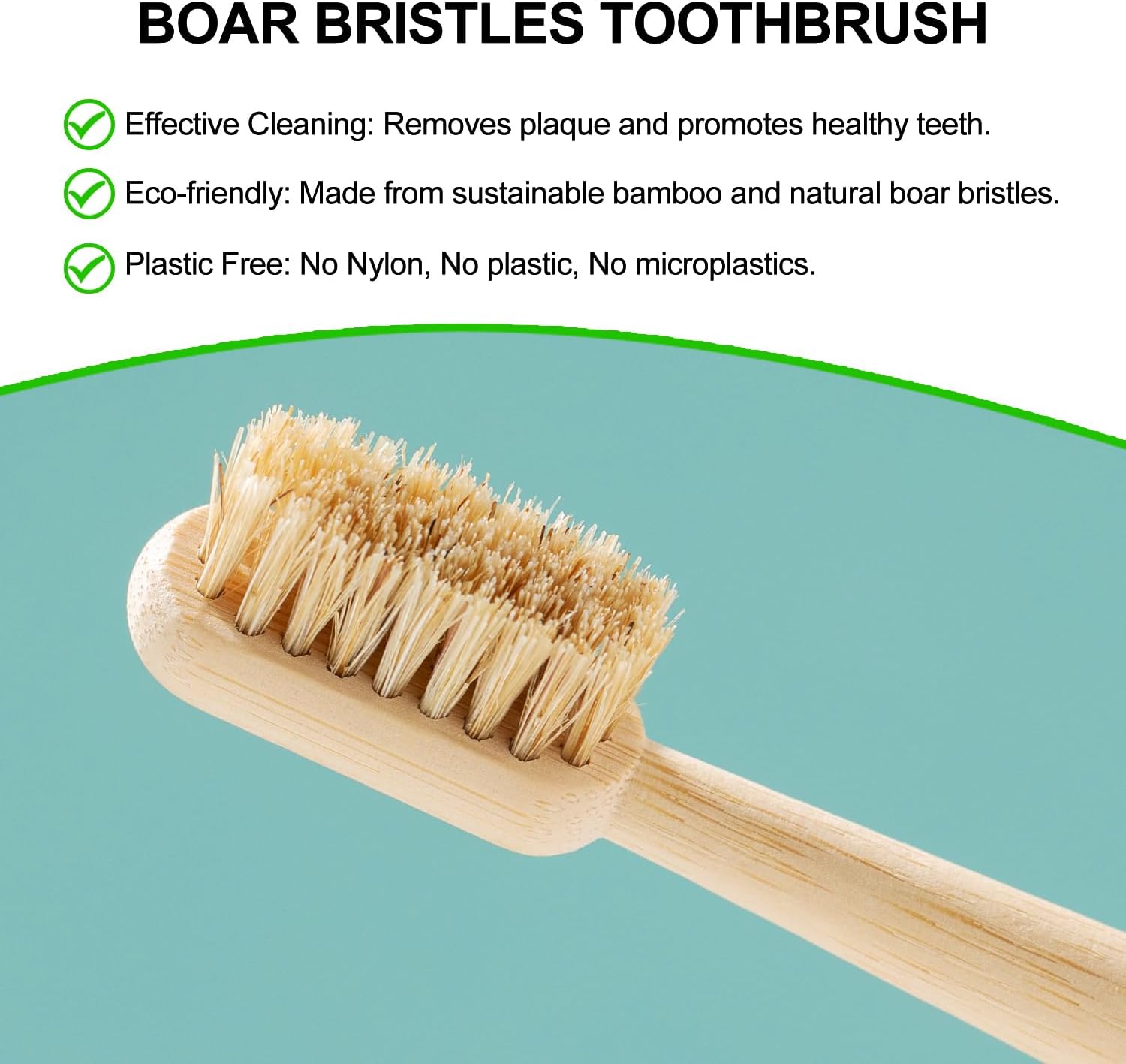 4 Pack Boar Bristle Bamboo Toothbrush, Premium Natural Toothbrushes for Adult, Plastic & Nylon Free, Biodegradable Organic Wooden Tooth Brushes