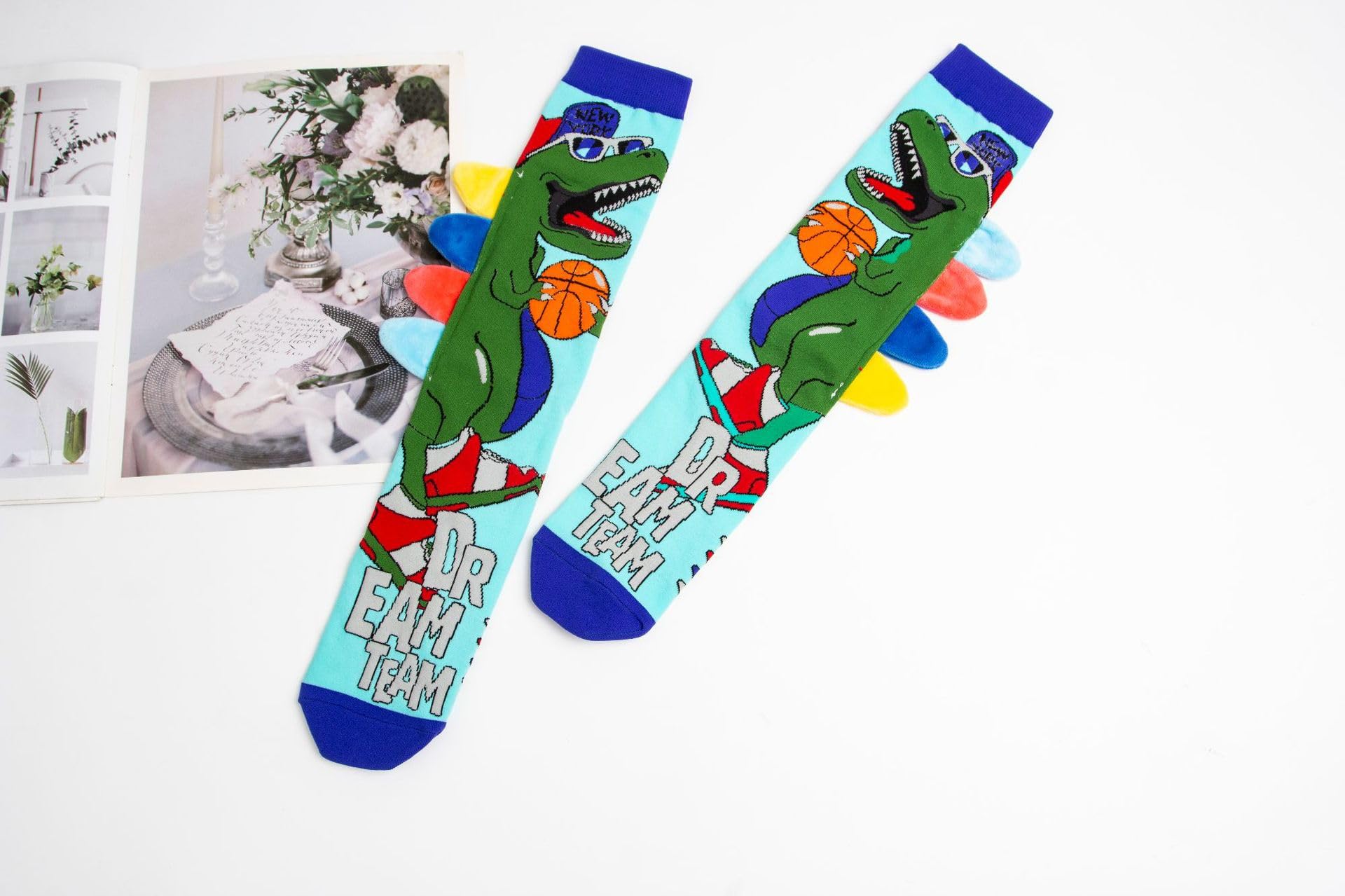 SAMVARDHAN Dinosaur Socks, Coolest knee-High Dinosaurs Socks With Plush Spikes, Animal-theme,Soft Cotton,Sweat-Absorb,Comfortable,For Kids 3