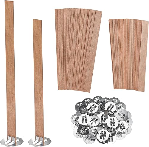 Catephe - 120 mechas de velas, mechas de madera para hacer velas, mechas de madera con soporte, mechas de madera sin humo con clips de metal para