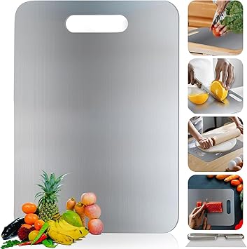 Vasukie 304 Stainless Steel Chopping Board for Kitchen | Non Slip| Rust Proof | Easy to use| Round Edge| Heavy Duty Chopping Board Vegetable, Meats Vegetable Chopper Board Safe Durable (32CM*21CM) - image, photos