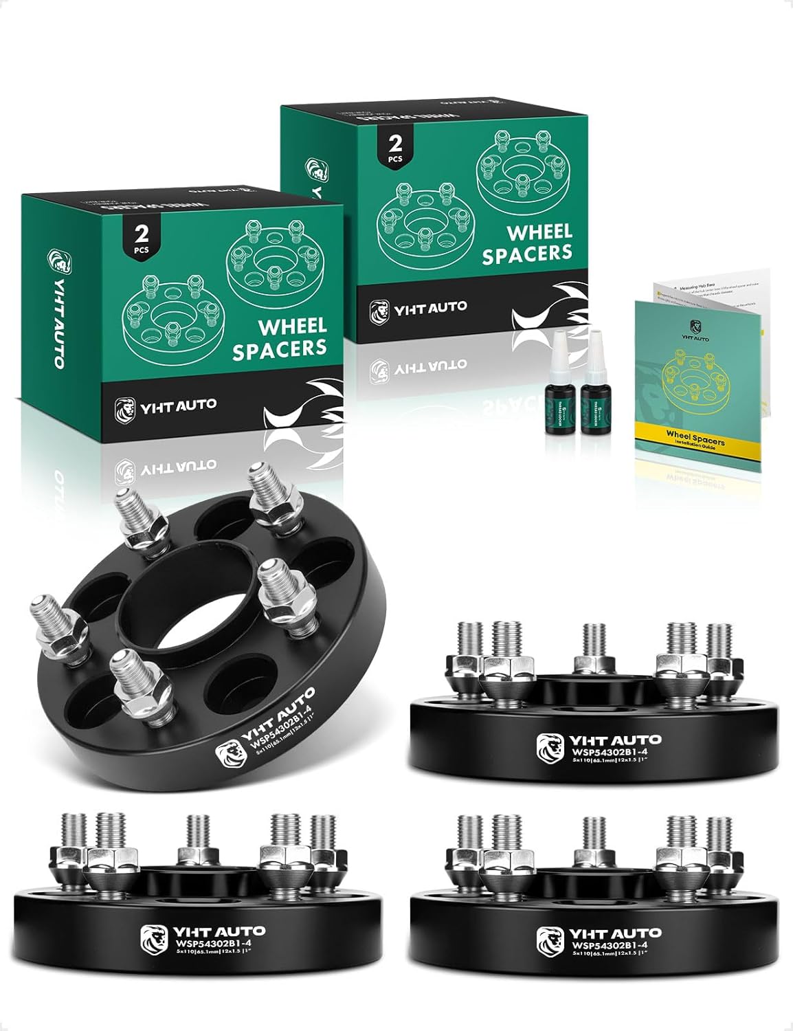 YHTAUTO 5x110mm Hub Centric Wheel Spacers 1 Inch Fits Chevrolet Malibu, HHR, Cobalt, Pontiac G6, Saturn, Cadillac Models w/ M12x1.5 Studs, 65.1mm Hub Bore 5 Lug 4PCS Black