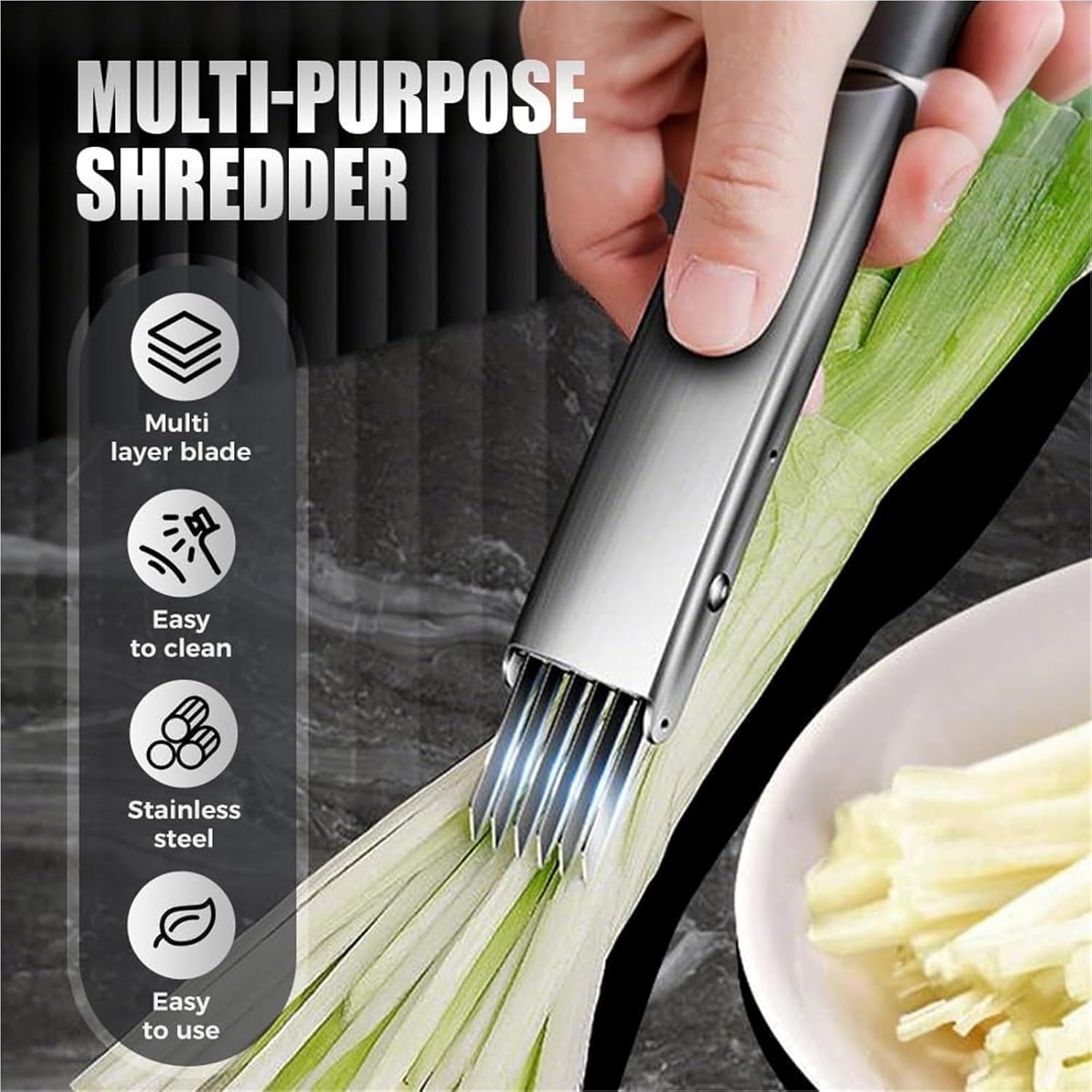Stainless Steel Scallion Cutter Set - 1/2pcs Multifunctional Vegetable Shredding Knife For Effortless Onion And Garlic Slicing(2pcs)