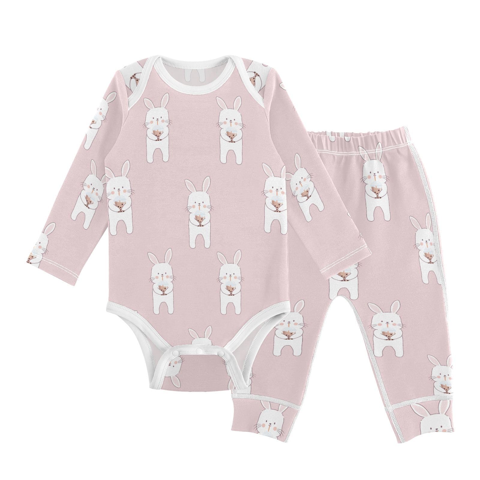 vvfelixl Baby Bodysuits Pants Sets Rabbit Drinking Bubble Milk Baby Bodysuit Long Sleeve Baby Clothes for Boys Girls 12-18M