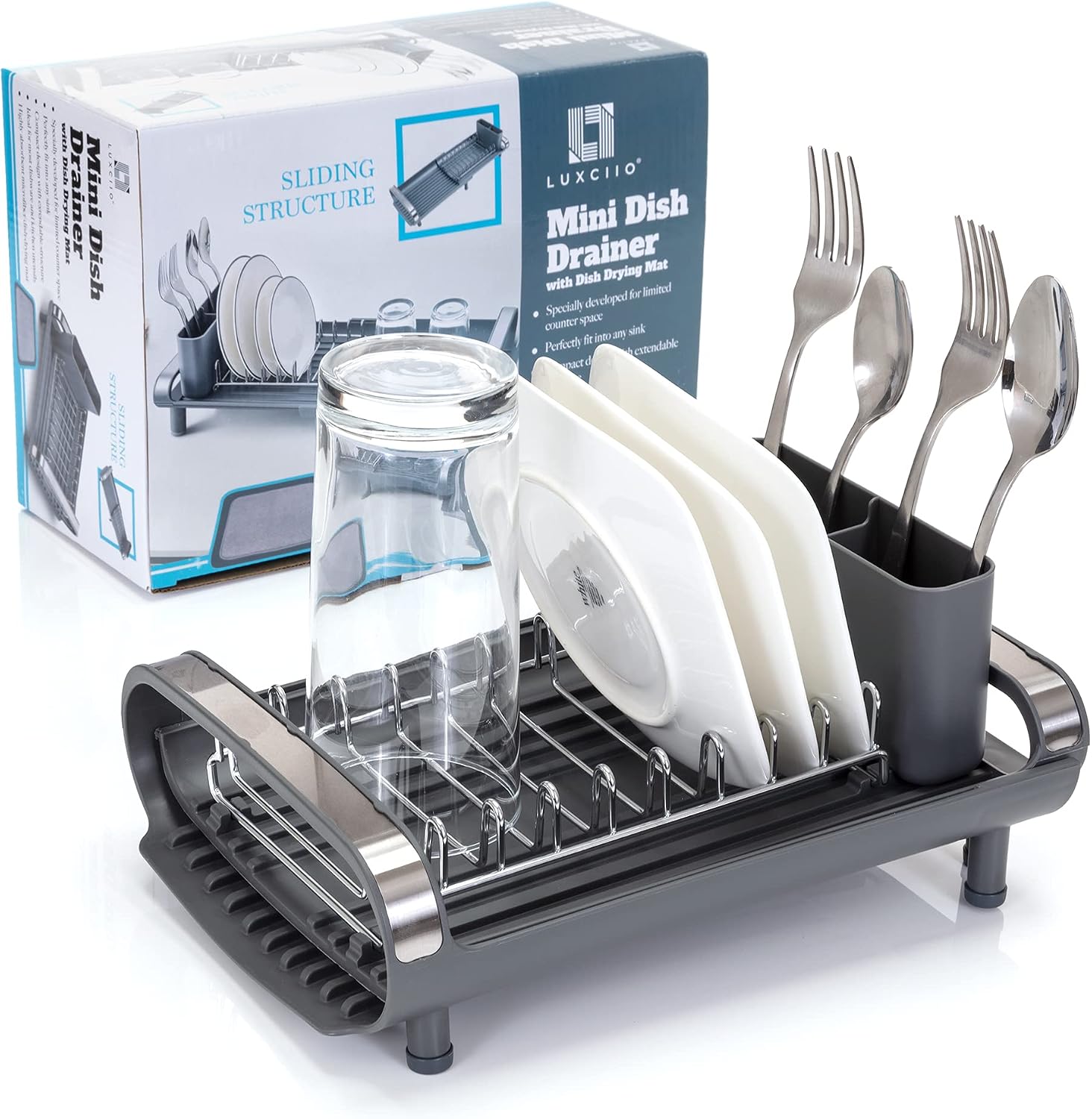 Expandable Dish Drying Rack with Drainboard and Microfiber Mat, Collapsible for In-Sink Use