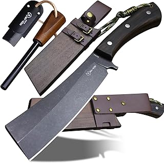 (Pioneer ) (14.6") DC53 steel 6mm thickened full Tang fixed knife+ Wooden sheath &(5.9IN) Cerium Igniter, suitable for outdoor hunting, cutting, chopping, camping, obstacle removal, exploration, fishing, EDC, BBQ (BA-Kb-0A)