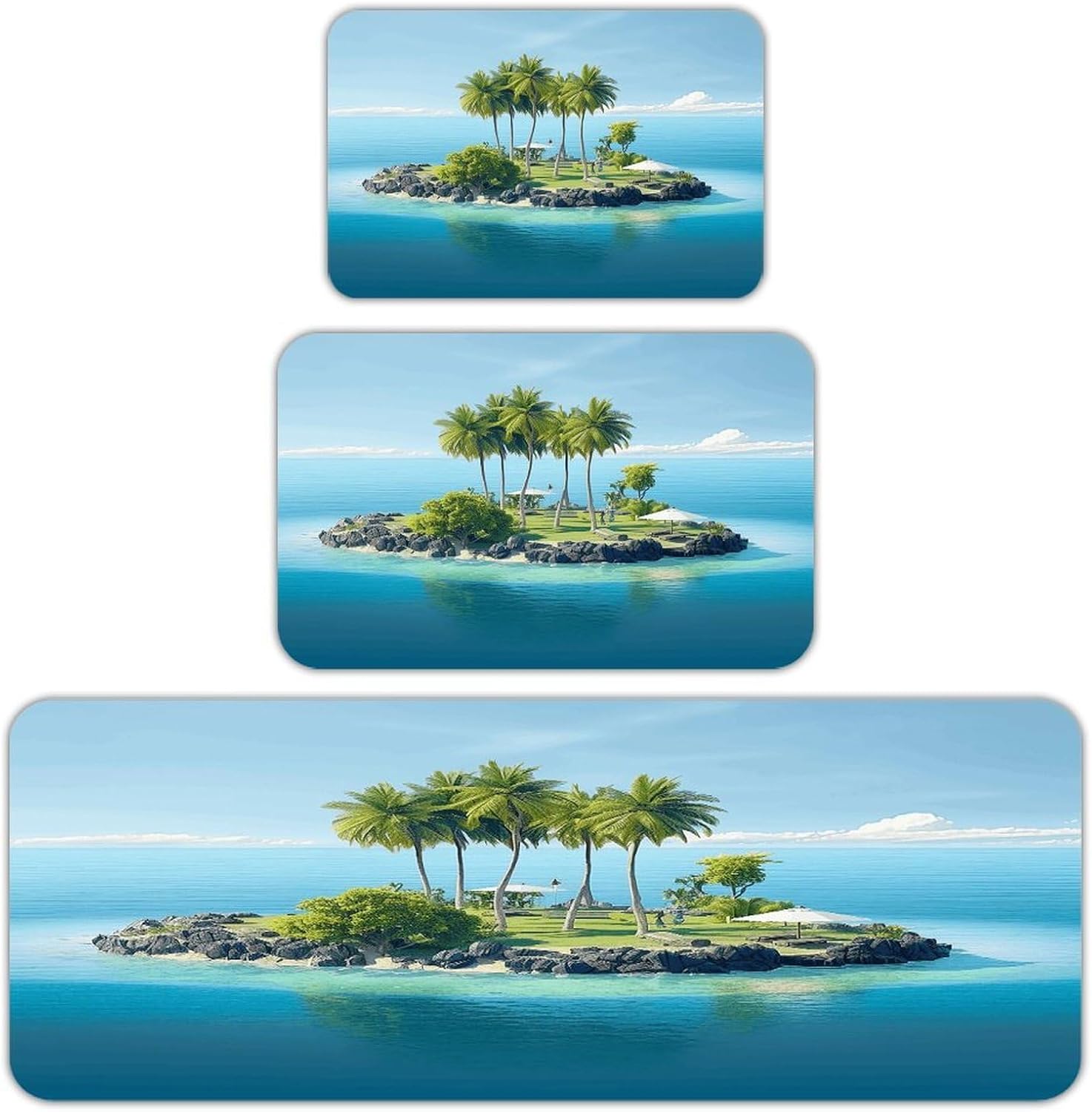 Ocean Island Kitchen Rugs Set of 3 Non Slip Washable Kitchen Mats for Floor Soft Area Rug Kitchen Floor Mat Cushioned Anti Fatigue Mats Standing Sink Mat Decor Runner Rugs
