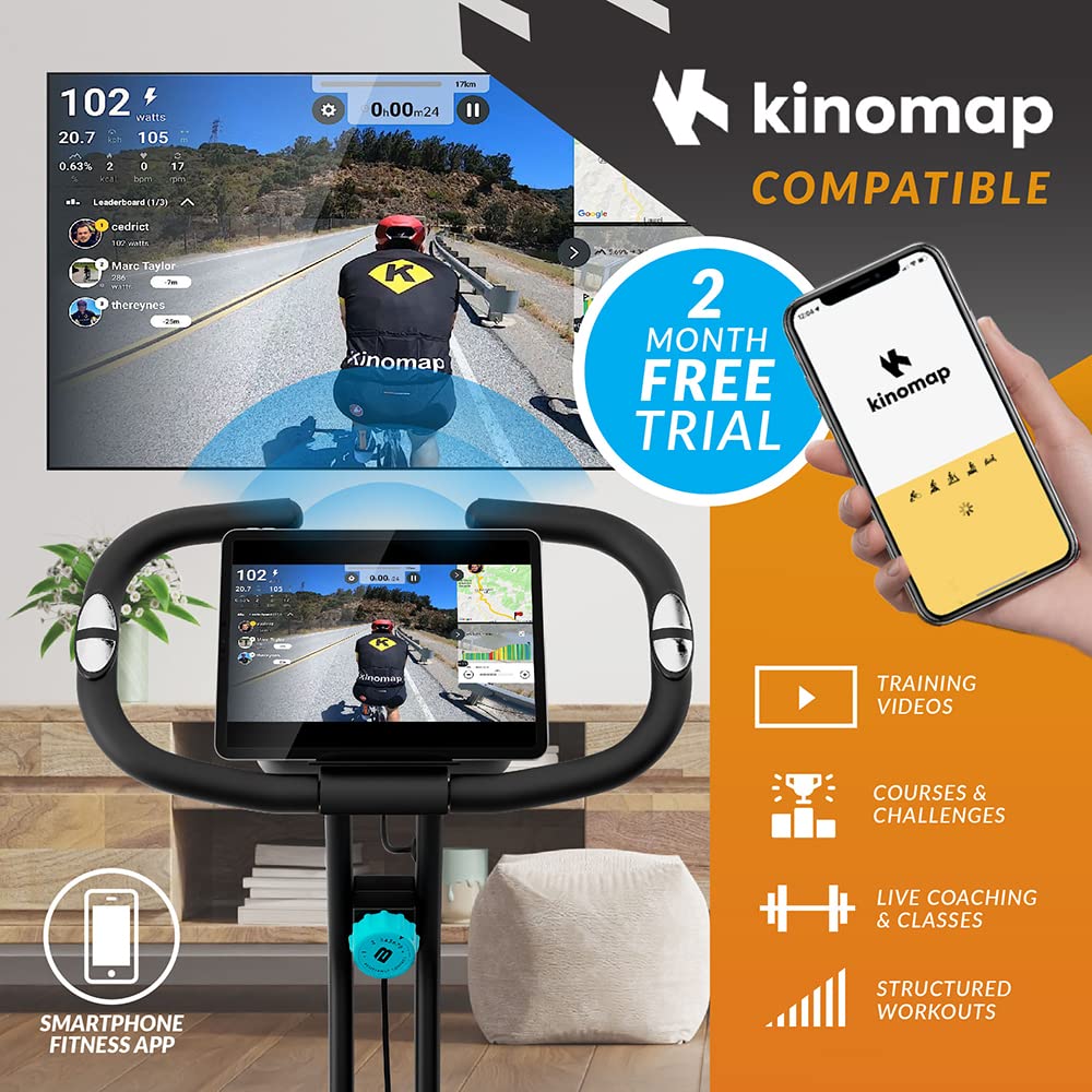 Bluefin Fitness Tour Lite Rower treningowy do użytku domowego, do użytku domowego, kompatybilny z Kinomap, składany rower domowy, konsola, magnetyczny rower treningowy, składany, szary