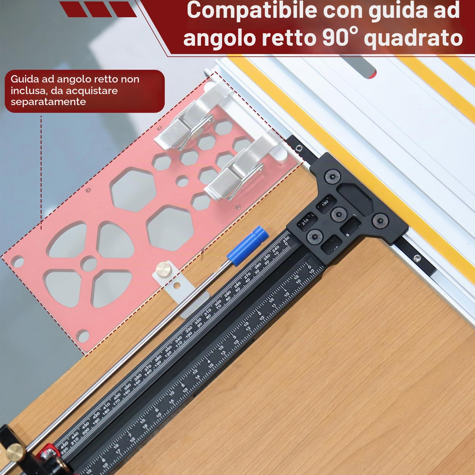 Sistema di guida parallela per sega a binario, sistema di guida parallela per la lavorazione del legno, con fermo regolabile Mirco, calibrazione zero per Festool per Makita e Milwaukee