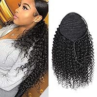 Vista 50 de Human Hair Water Wave Drawstring Ponytail Extensions - Natural Black Corn Wave for Black Women - Clip in Extensions (20")