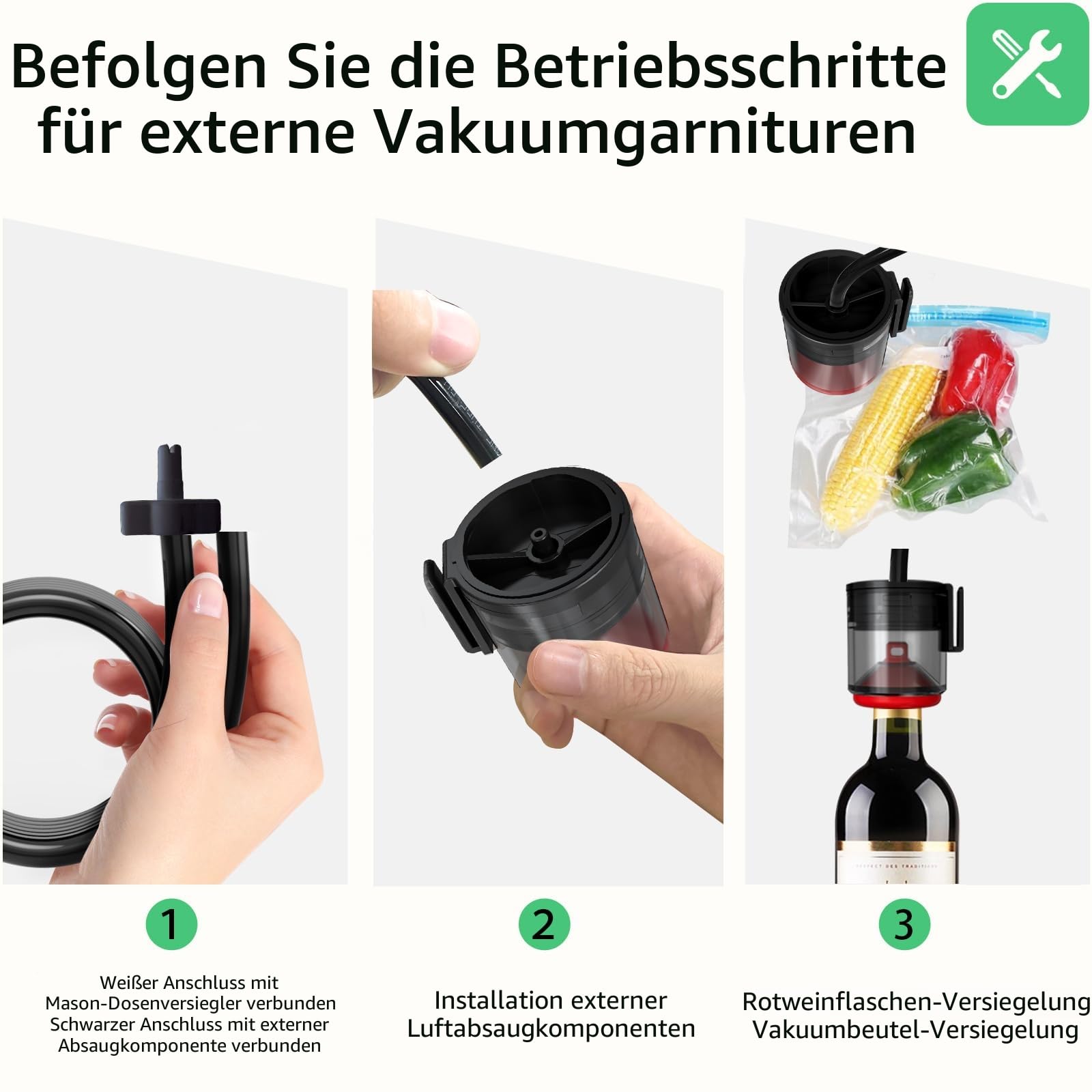 Elektrisches Einmachglas-Vakuumierer-Set, 4-in-1 Mason Vakuumierer für Einmachgläser mit breiter und normaler Öffnung, Auto-Stop-Vakuumiergerät für Gläser, Weinflaschen, Vakuumbeutel, Behälter