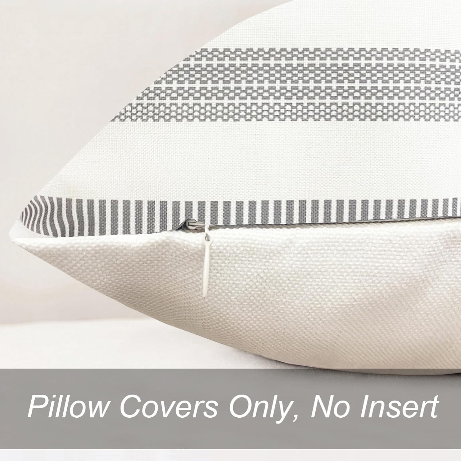 Decorative Throw Pillow Covers Set of 2 Light Gray Boho Striped Pillow Covers 22x22 Inch Throw Pillow Cover Linen Pillowcase Farmhouse Outdoor Pillow Covers for Couch Sofa Bed Living Room