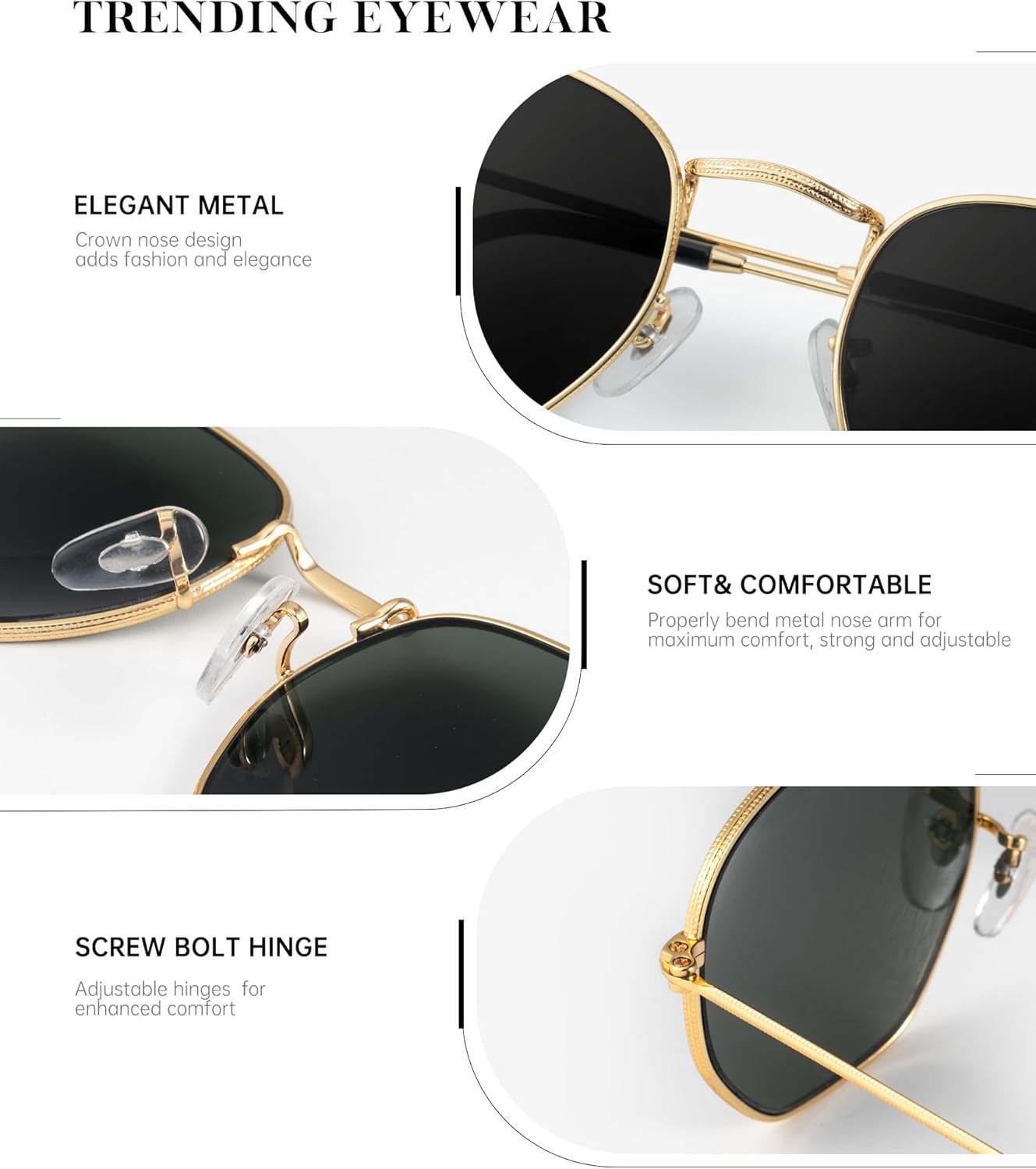 KALIYADI Sunglasses for Women and Men, Polarized Square UV Protection, Trendy Metal Frame Hexagon Sunglasses - Image 3