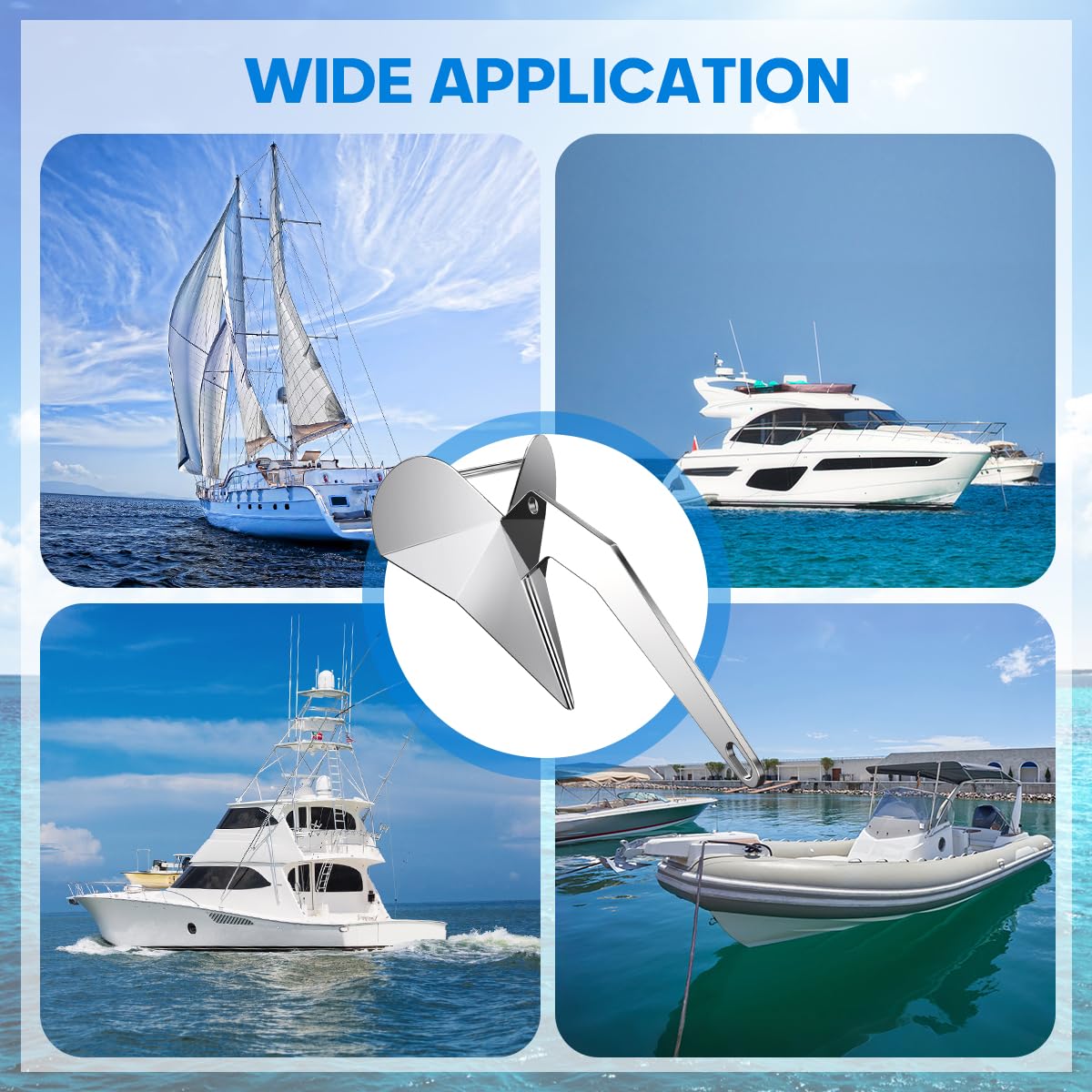Delta Anchor - Ancre triangulaire robuste en acier inoxydable 316 de qualité marine - 5 kg, 5,9 kg, 7,3 kg, 10 kg, 15 kg, 20 kg - Pour ponton, bateaux de pêche, voiliers, petite ancre