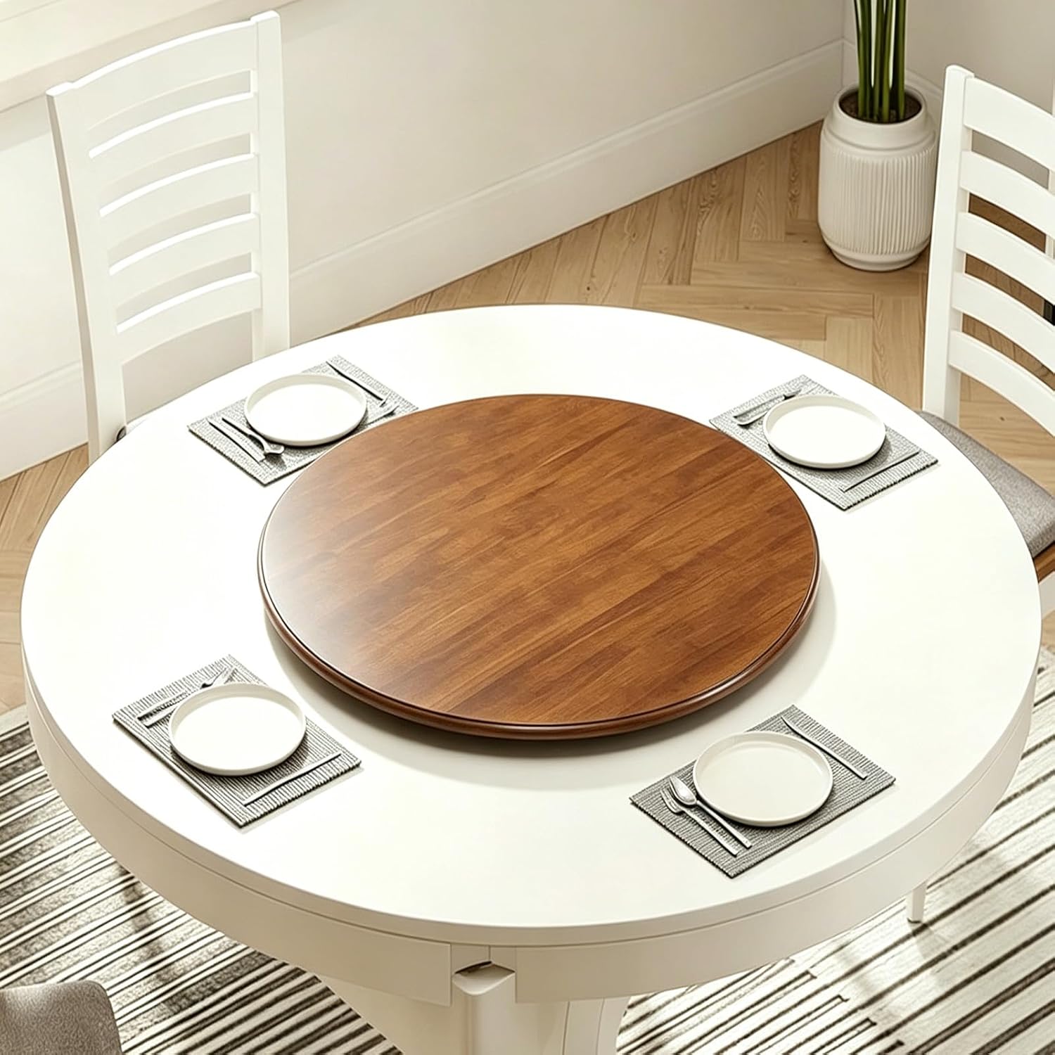 Large Wooden Lazy Susan 30" Round Rotating Table Top Dining Turntable 360° Silent Rotating Anti-Slip Serving Tray for Kitchen Spinning Food Server Centerpieces (Walnut, 23.6in)