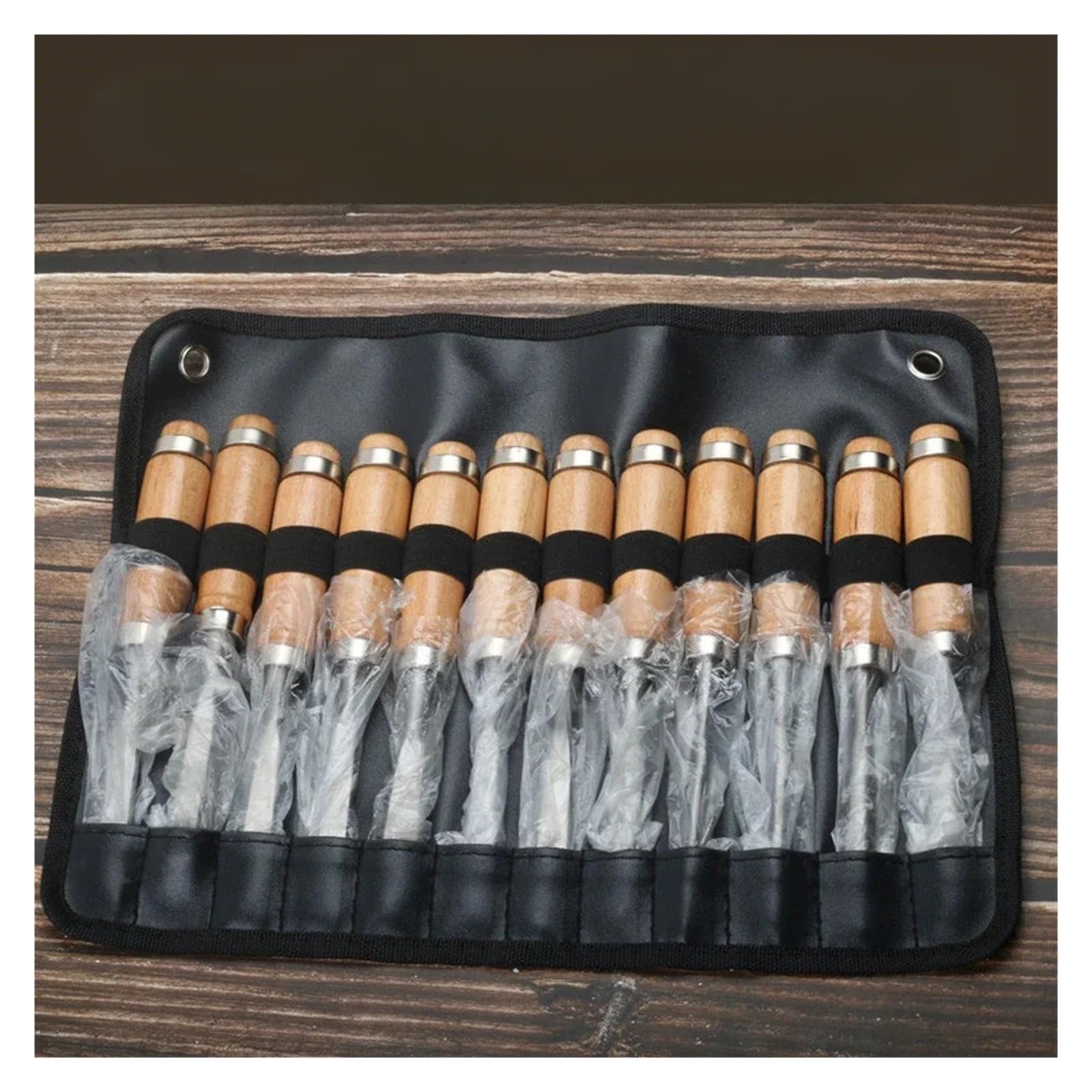 12 Pcs Leather Set Carving Chisel Set Beech Handle Woodworking Chisel Turning Tools Carving Knife Hanging Bag Household Tool