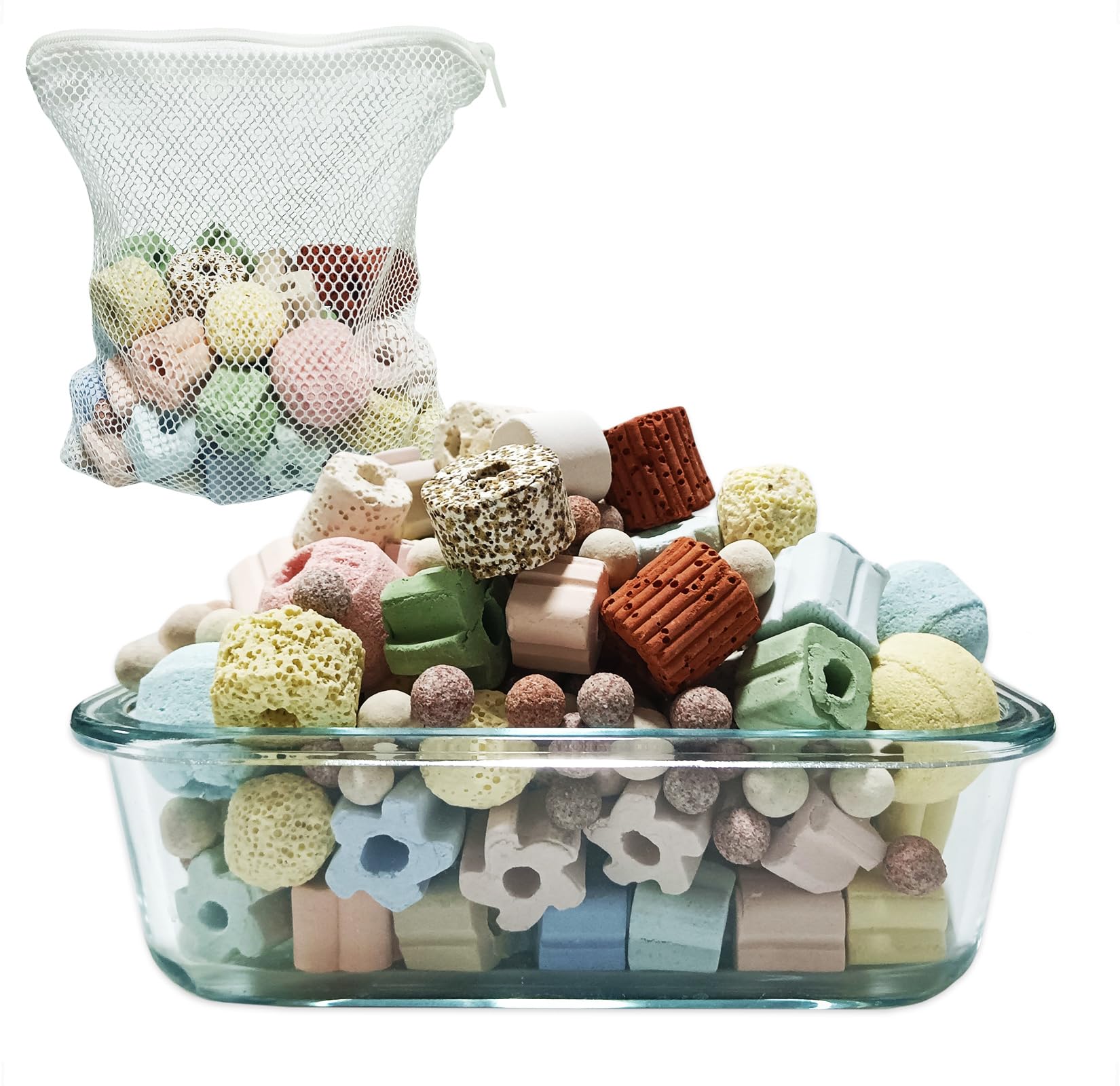 YUNZHIZHAO 12-in-1 Aquarium Filter Media & Bio Media Kit: for Crystal Clear Water, Supports Nitrogen Cycle in Freshwater, Saltwater, Pond, Sump, Canister Filter with Bio Balls, Ceramic Rings (1.1lb)