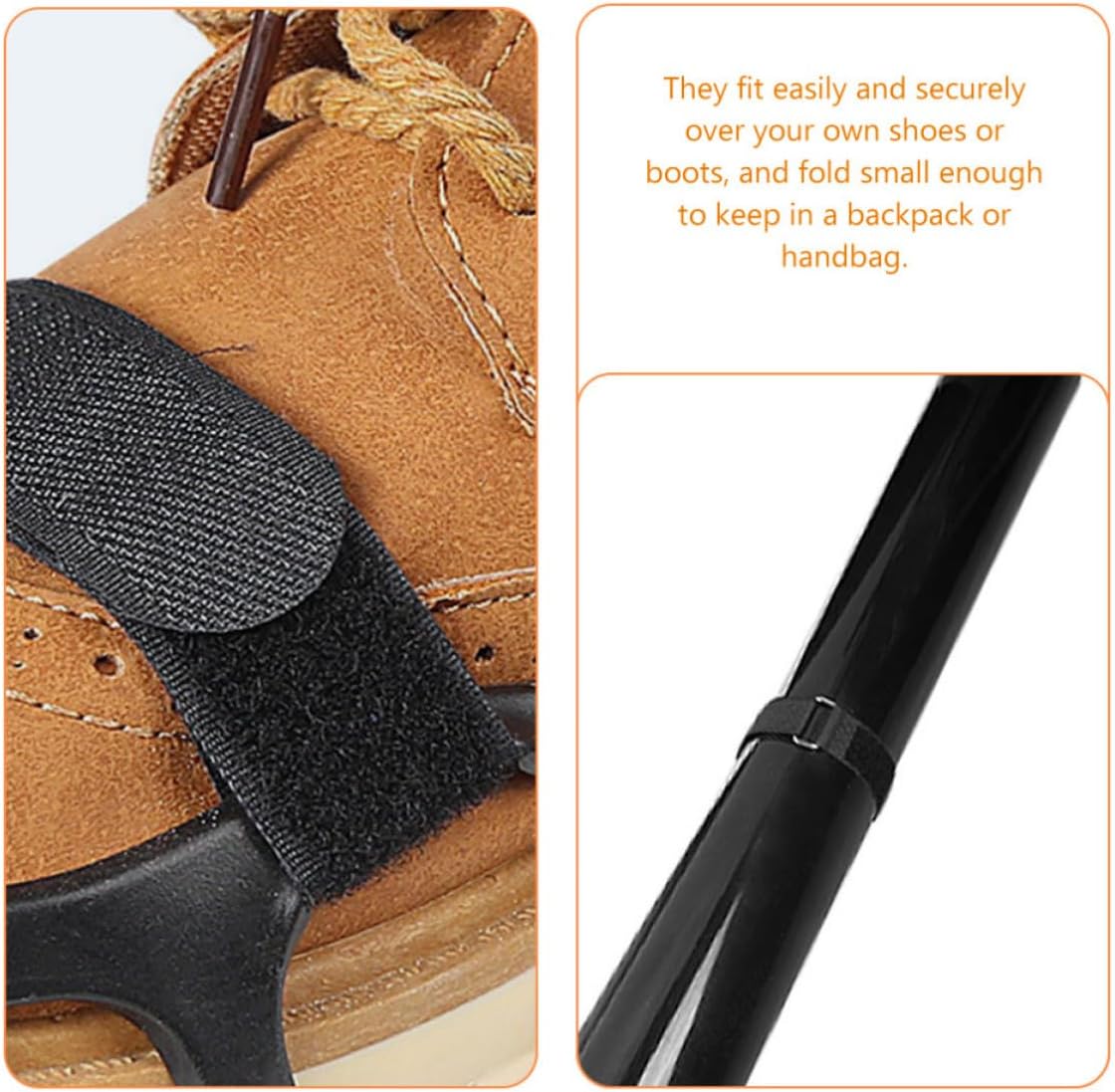 NOLITOY 4pcs Ice Gripper Shoes Traction Strap for Boots and Shoes Foldable Nylon and Metal with Firm Fit for Running and Snow Shoveling