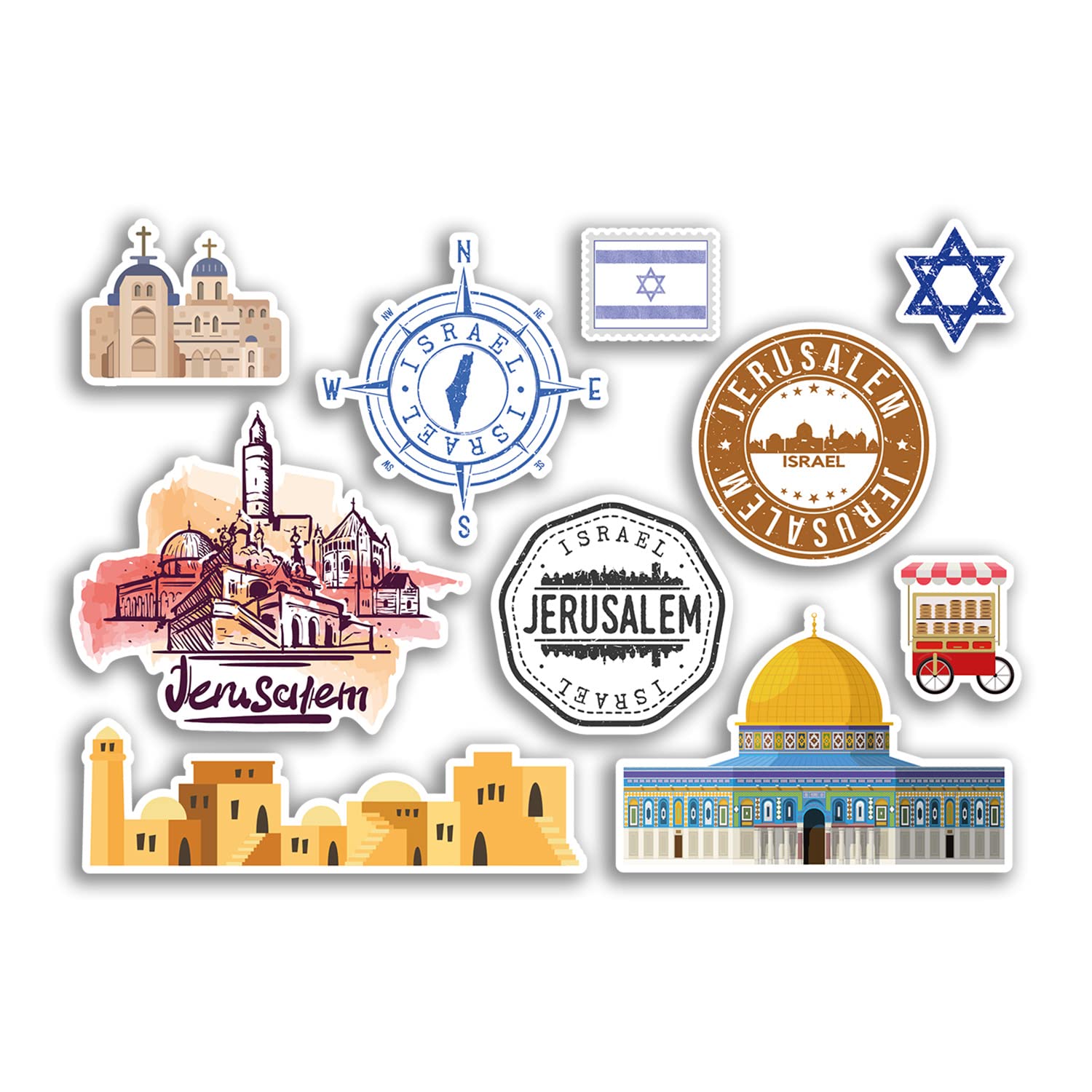 Dv Design Multi A5 Sticker Sheet Jerusalem Vinyl Stickers - City Israel Landmarks Culture Stamp Holiday Travel #78506