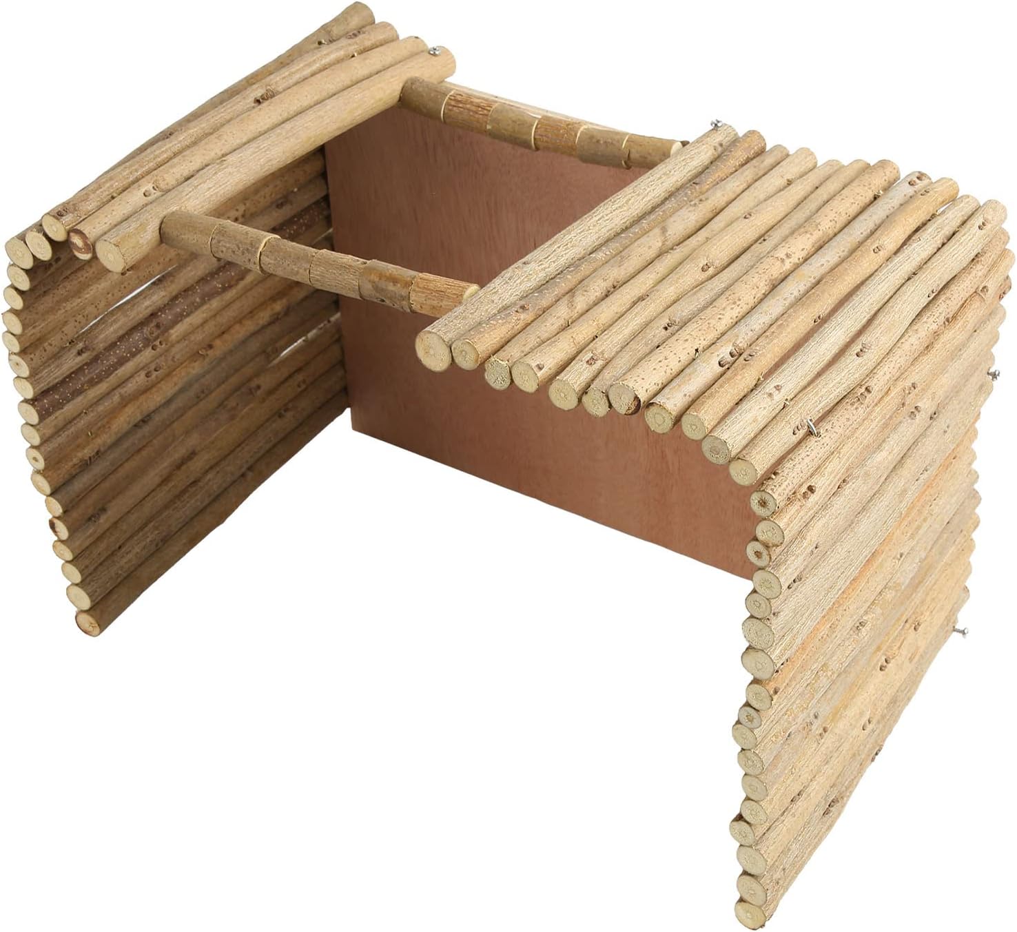 Wooden Pet Hideout Hut, Small Animal House with Breathable Fence for Hamster, Guinea Pig, Bunny, Chinchilla