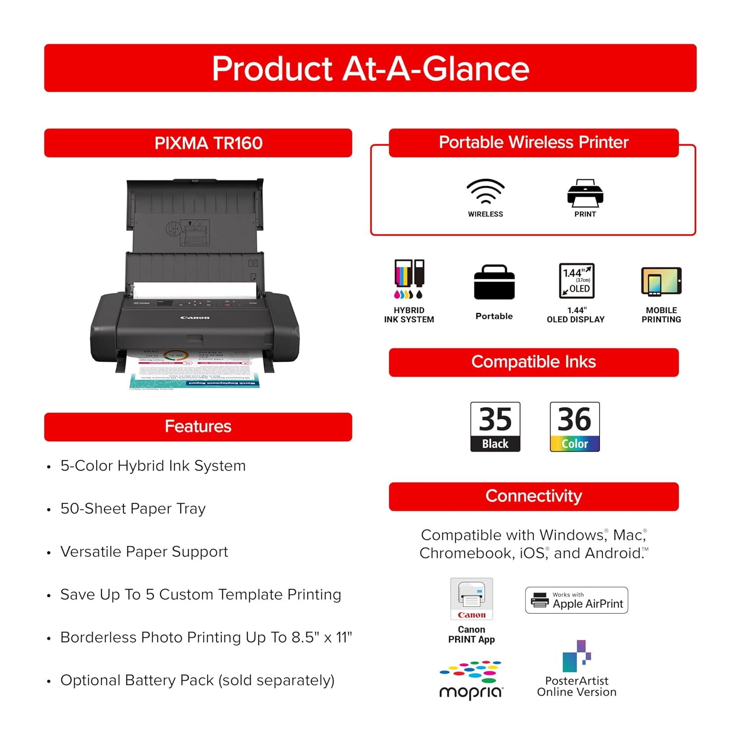 Canon PIXMA TR160 Wireless Portable Printer - Image 3