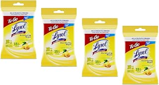 Lysol Disinfecting Wipes Lemon Scent 15ct in Resealable Travel Pouch (4 Pack)