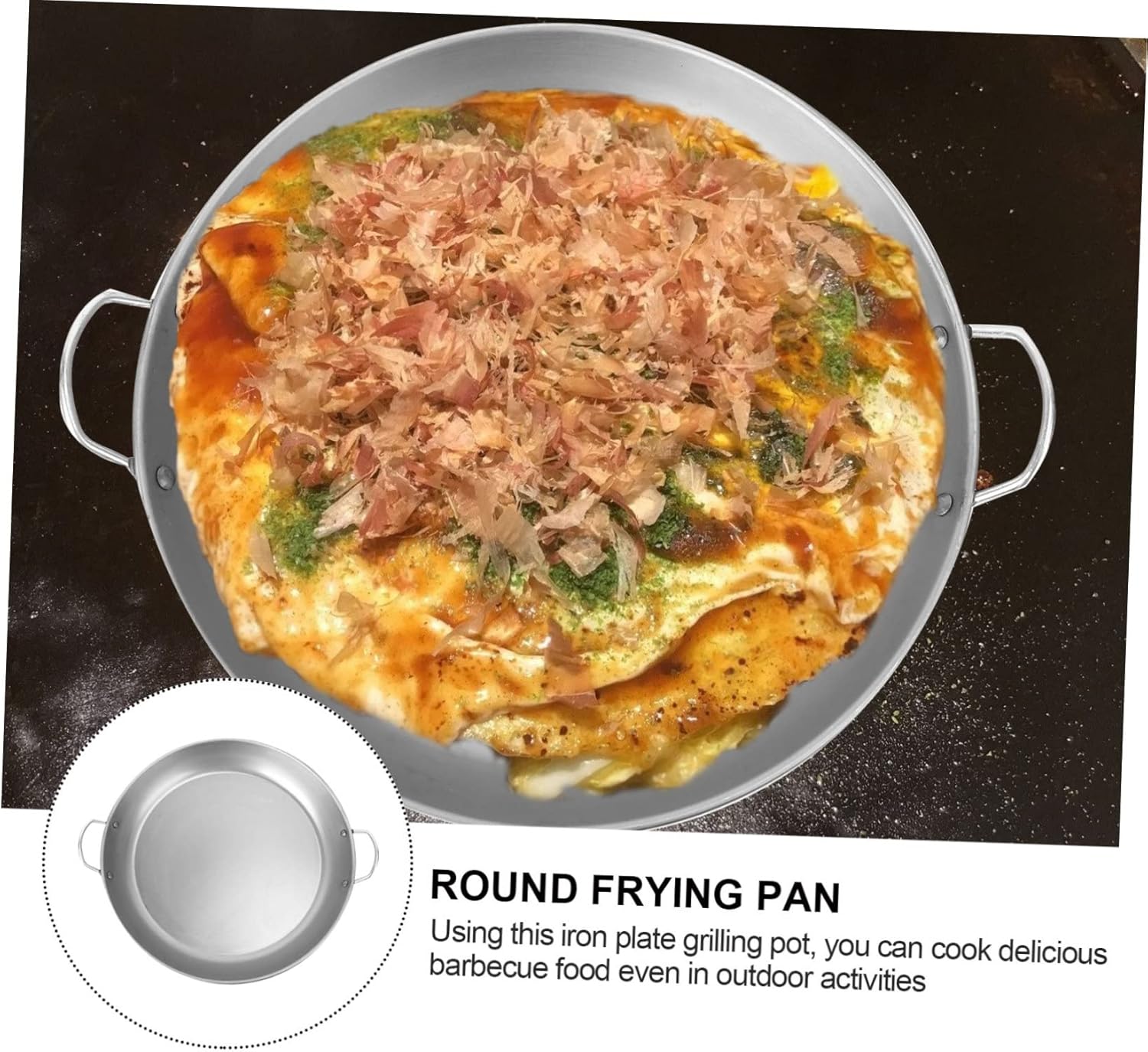 Cabilock Household Barbecue Iron Grill Pan Wrought Iron Steak Grilling Pot with Double Ear Design for Outdoor Camping Picnic and Indoor Cooking