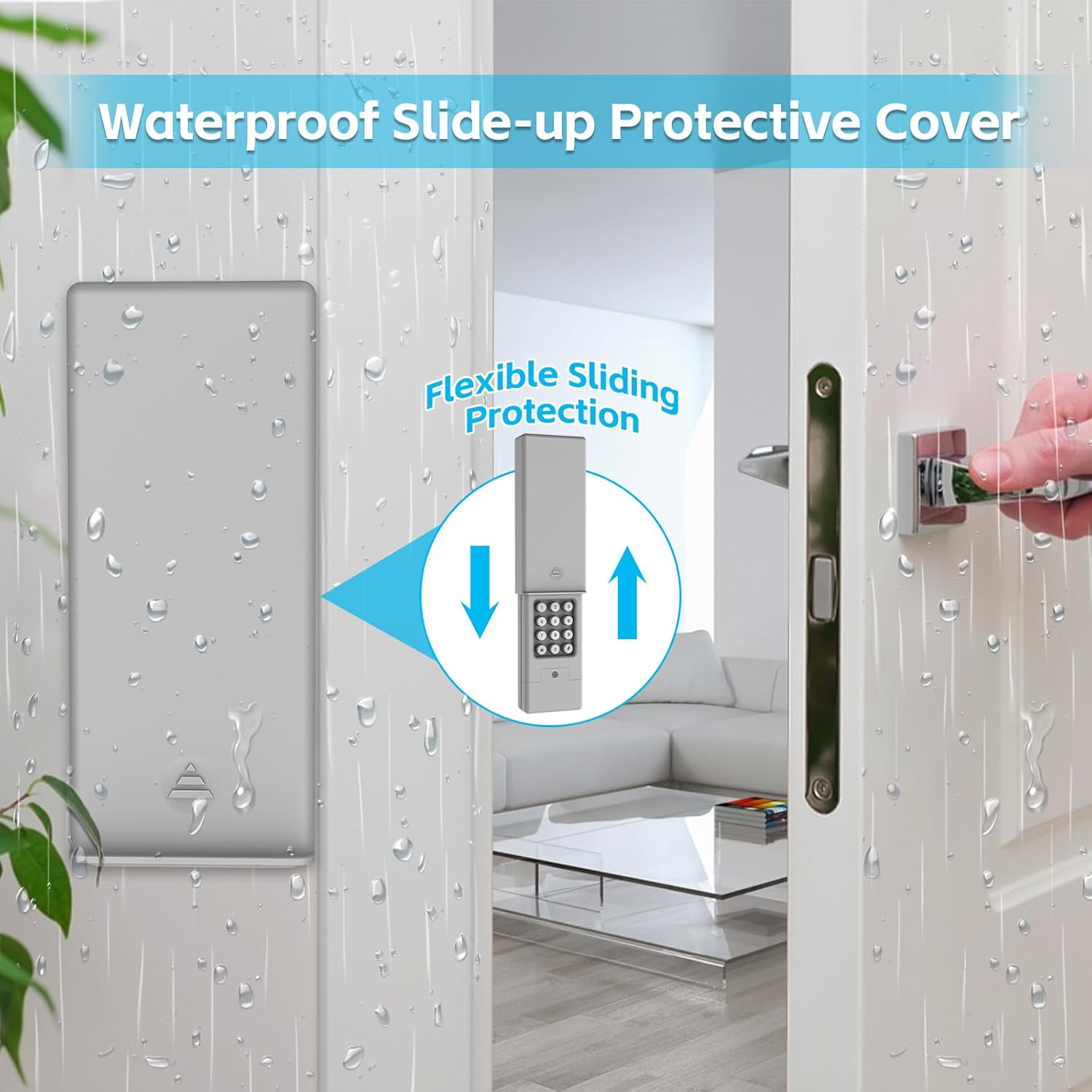 Image showing the X X-HOUSE Wireless Keypad mounted on a wall with its flexible sliding protective cover.