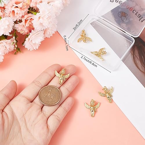 Miniatura 3 de Beebeecraft 1 caja 6 dijes de ángel chapados en oro de 18 quilates con anillo de salto para aretes, pulsera, collar, joyería, manualidades