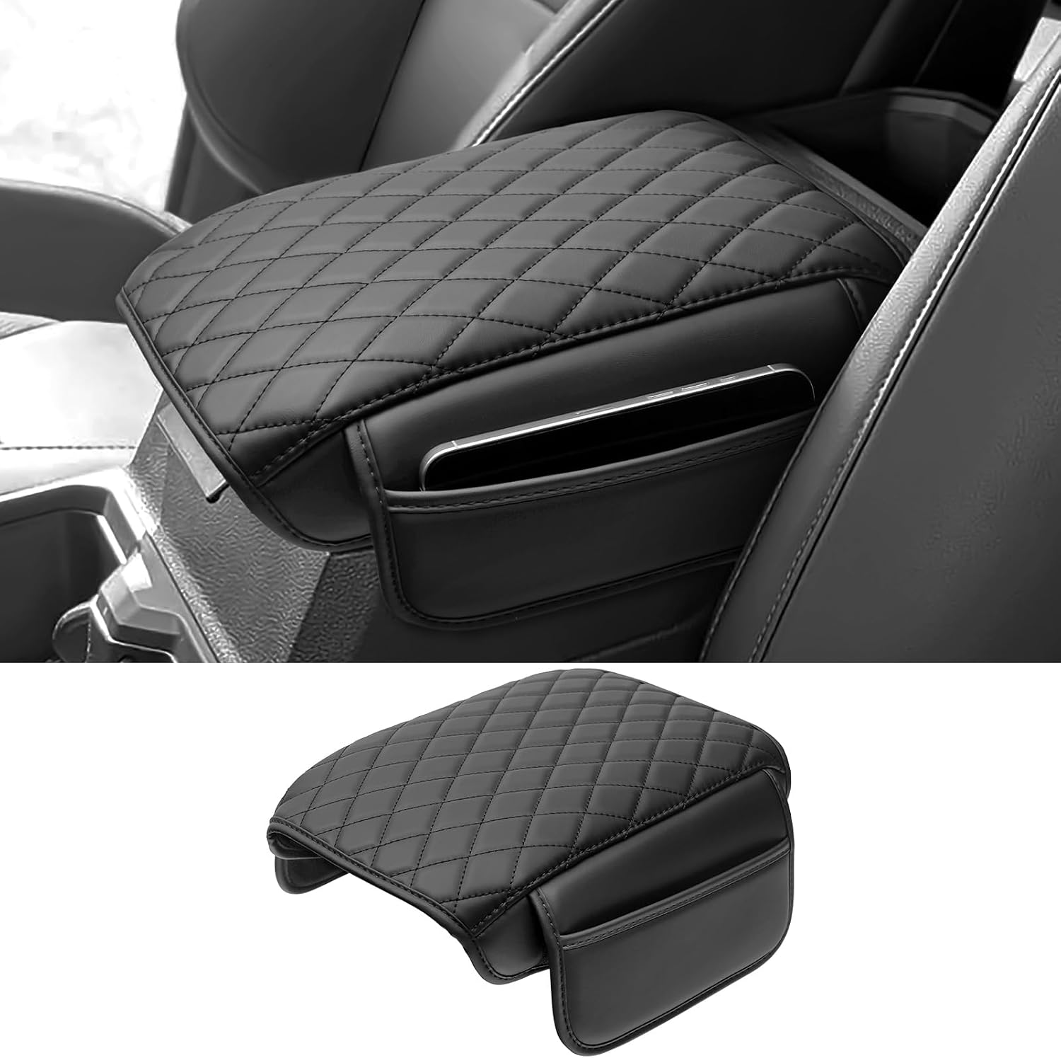 Center Console Cover Compatible with Honda 2009-2015 Pilot Accessories Leather Material Console Armrest Cover Cushion Pad Anti-Scratch