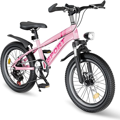 Miniatura 7 de Bicicleta de montaña de 20 pulgadas para niños de 7 a 12 años con frenos de disco duales, 7 velocidades, amortiguador, luces LED, para niños y niñas