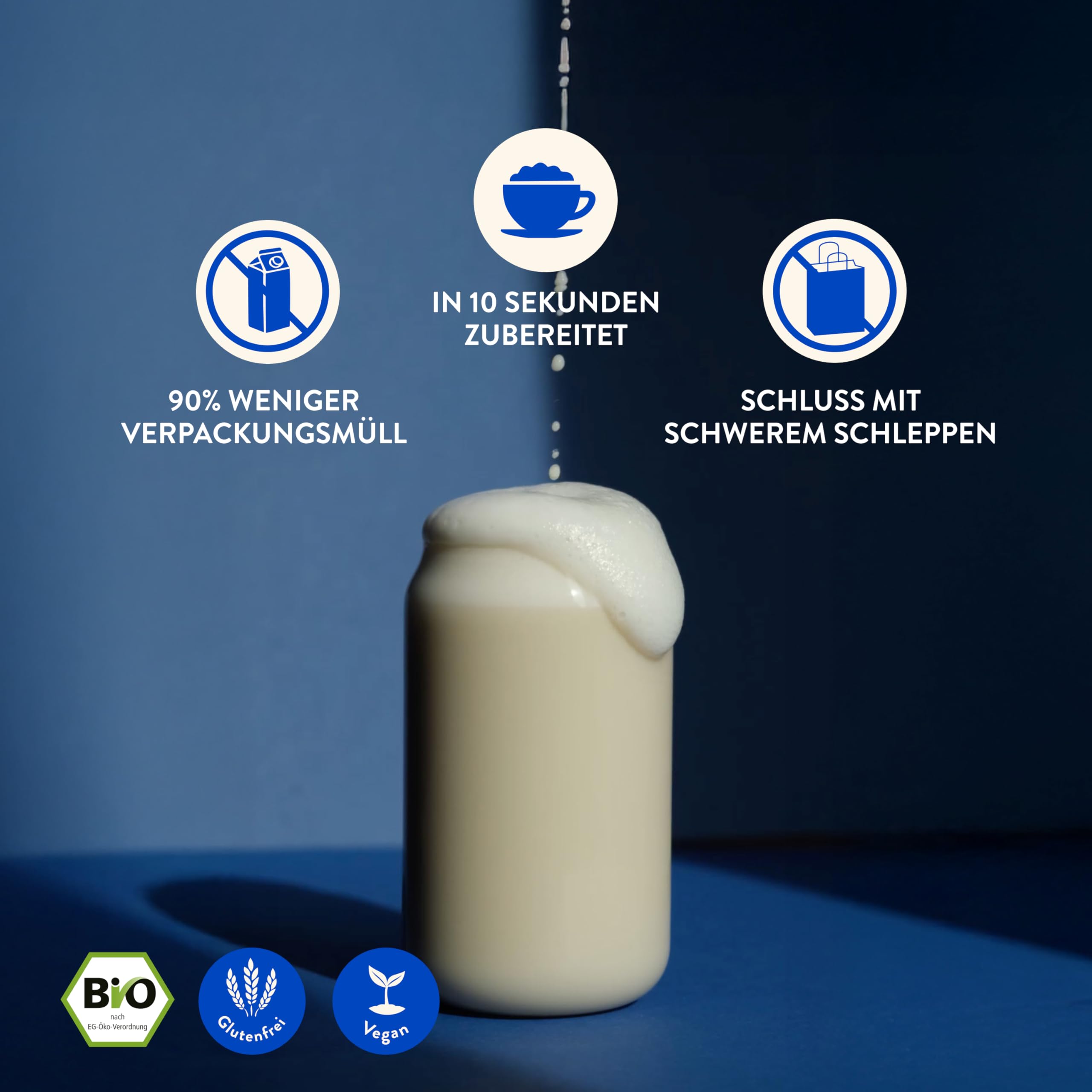 Blue Farm Starter Kit Deluxe bestehend aus Mixflasche, Dosierlöffel und 8 Liter Haferdrink zum Selbstmischen – 100% vegan, laktosefrei & glutenfrei – 90% weniger Verpackungsmüll
