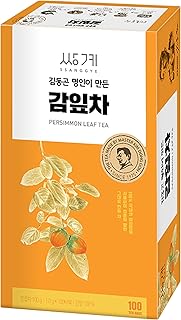 Ssanggye Persimmon Leaf Tea 1.0g x 100 Tea Bags, Bulk Size Premium Korean Herbal Hot Cold Hygienic Single Tea Vitamin Mineral Content Herb Soft Taste Traditional Oriental 감잎차 4 Seasons Made in Korea